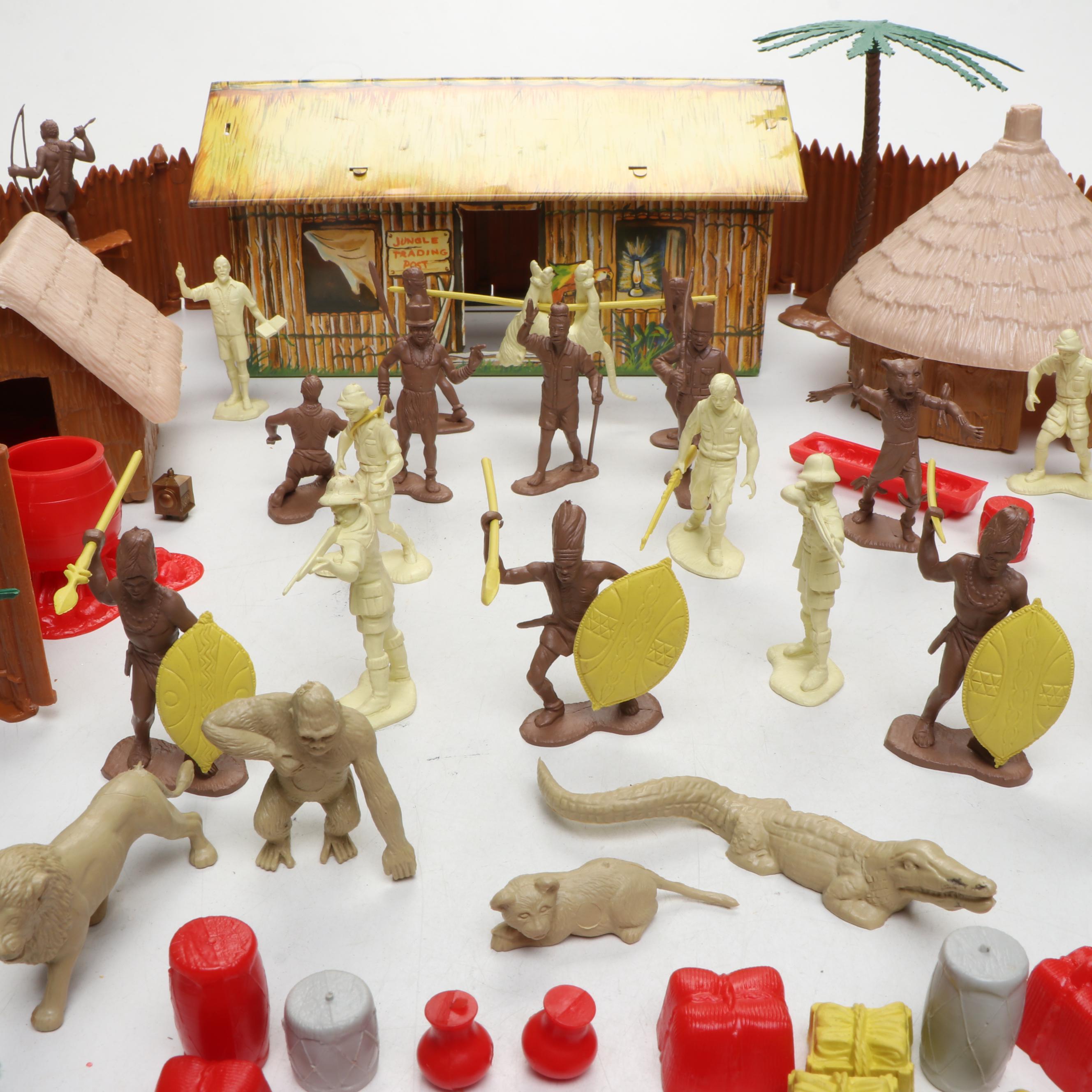 Marx Jungle Trading Post And Animals with More Plastic Scenery and Figures