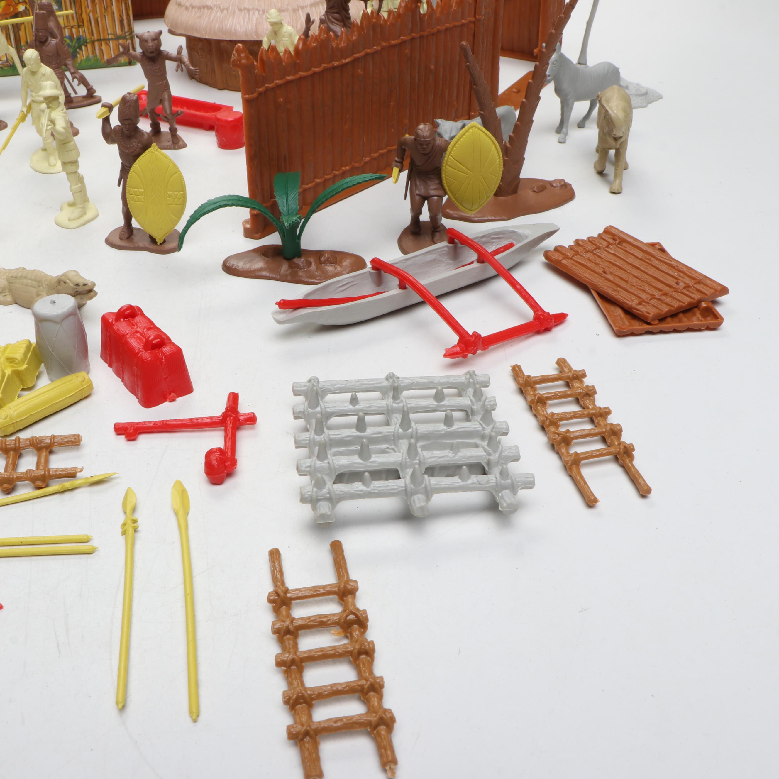 Marx Jungle Trading Post And Animals with More Plastic Scenery and Figures