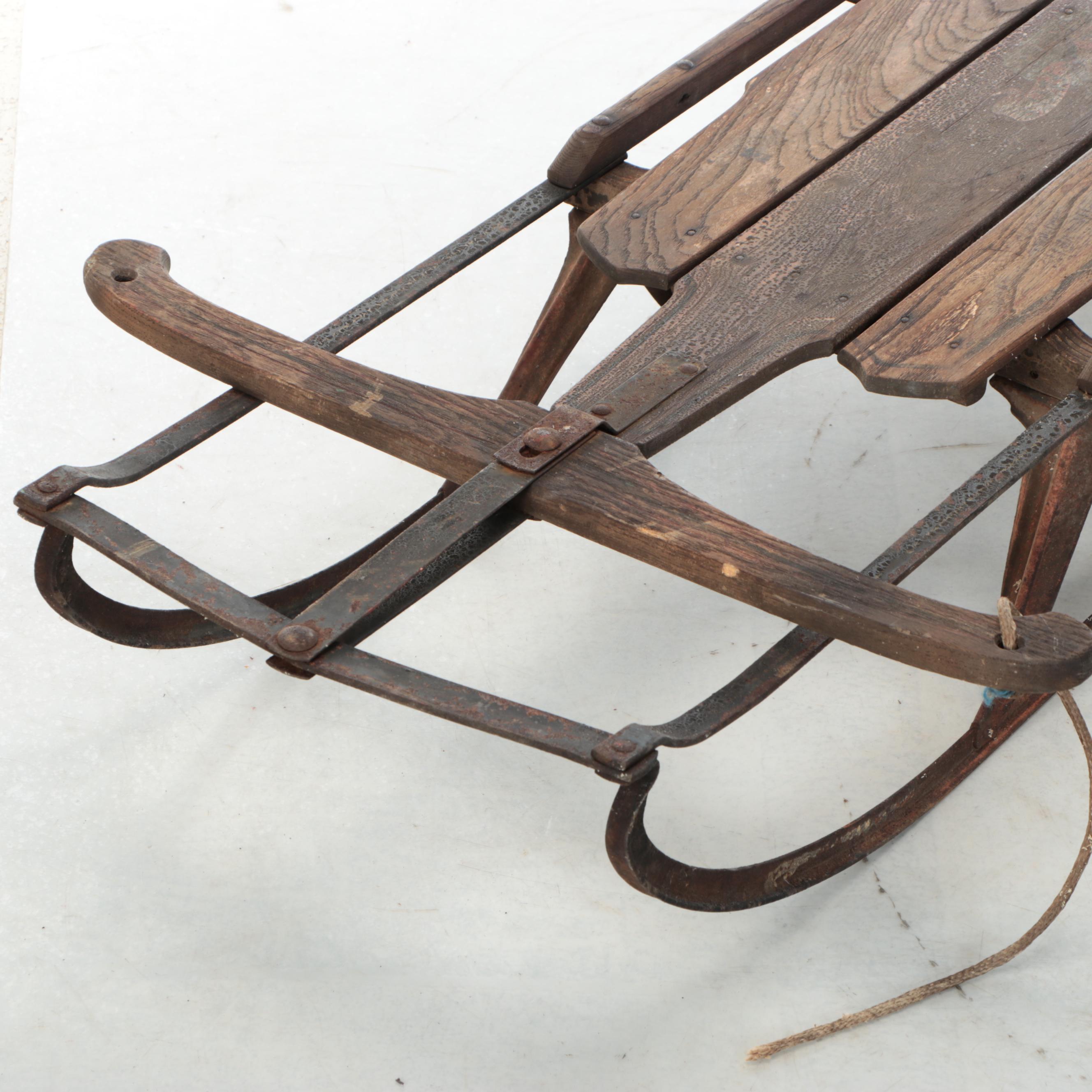 Vintage Oak and Metal Runner Sled