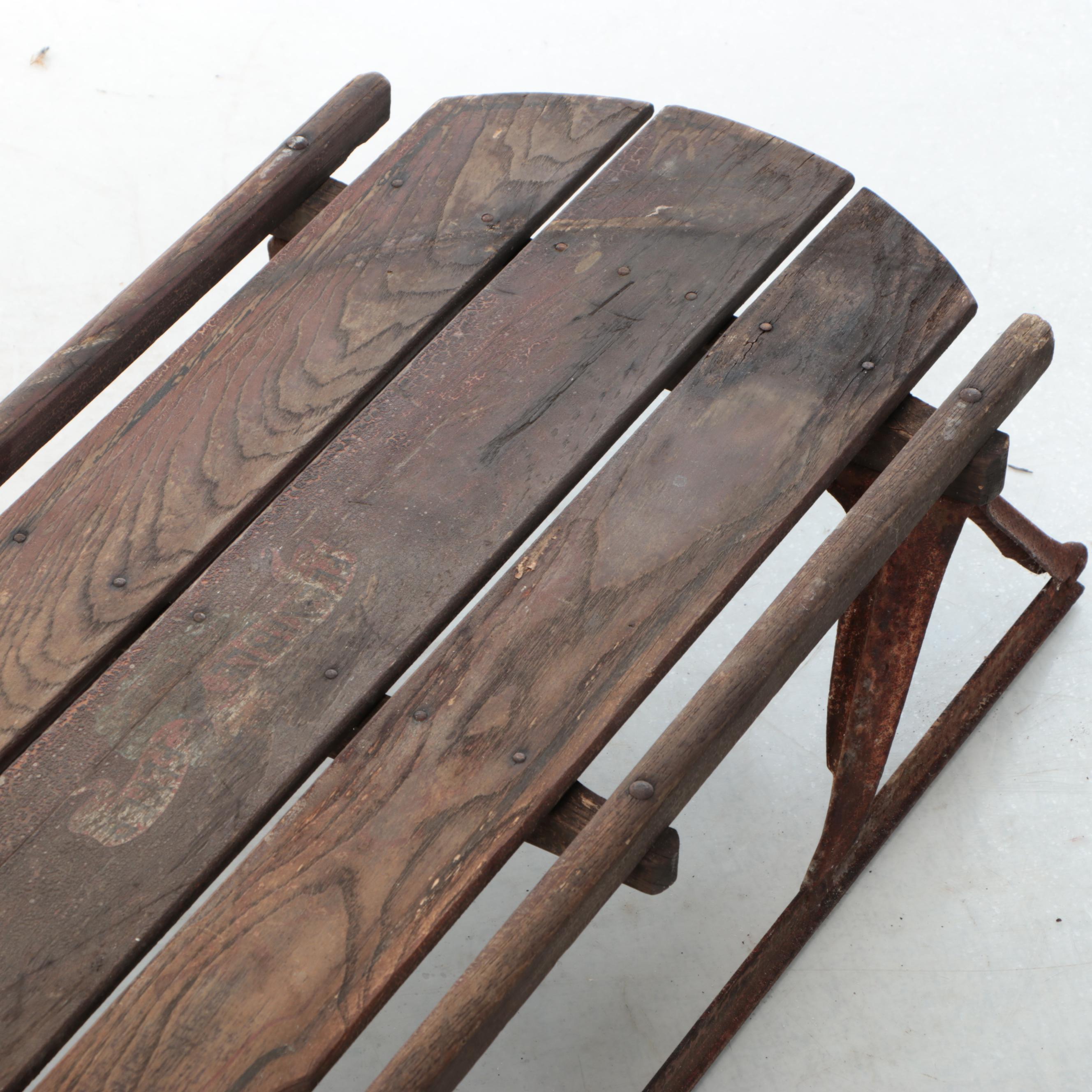 Vintage Oak and Metal Runner Sled