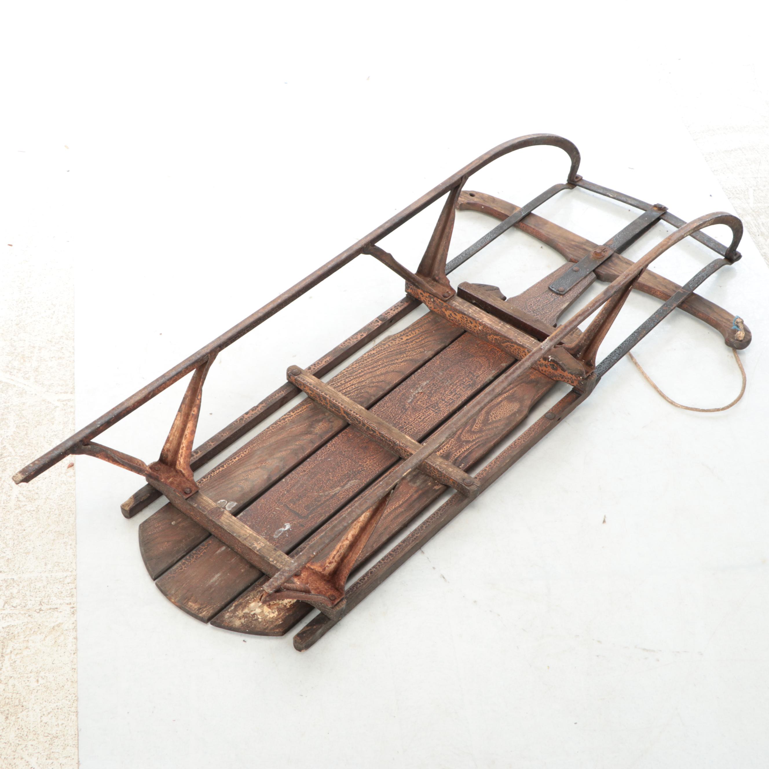 Vintage Oak and Metal Runner Sled