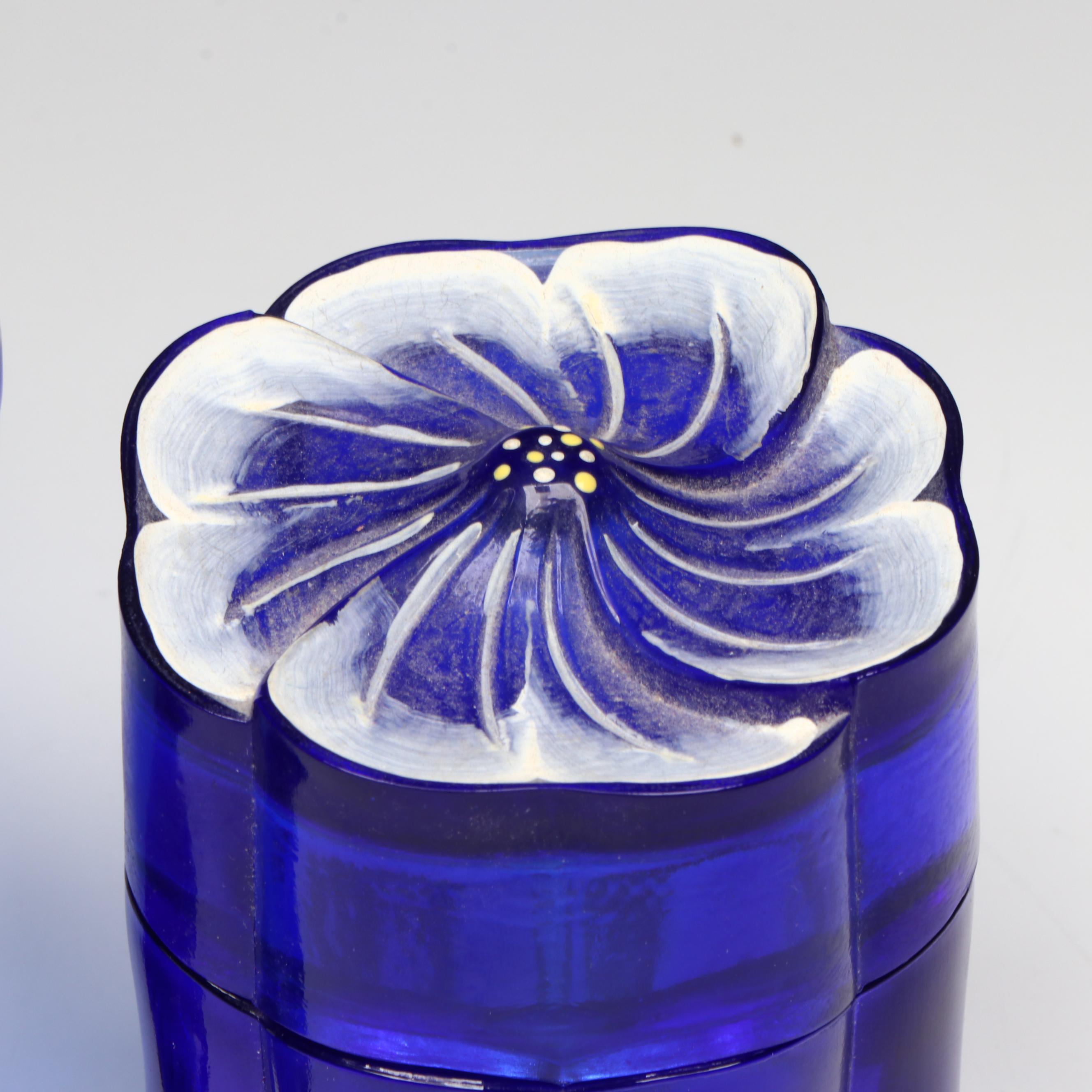 Fenton Cobalt Blue Basket Vase, Hand-Painted Box and Cream Jar
