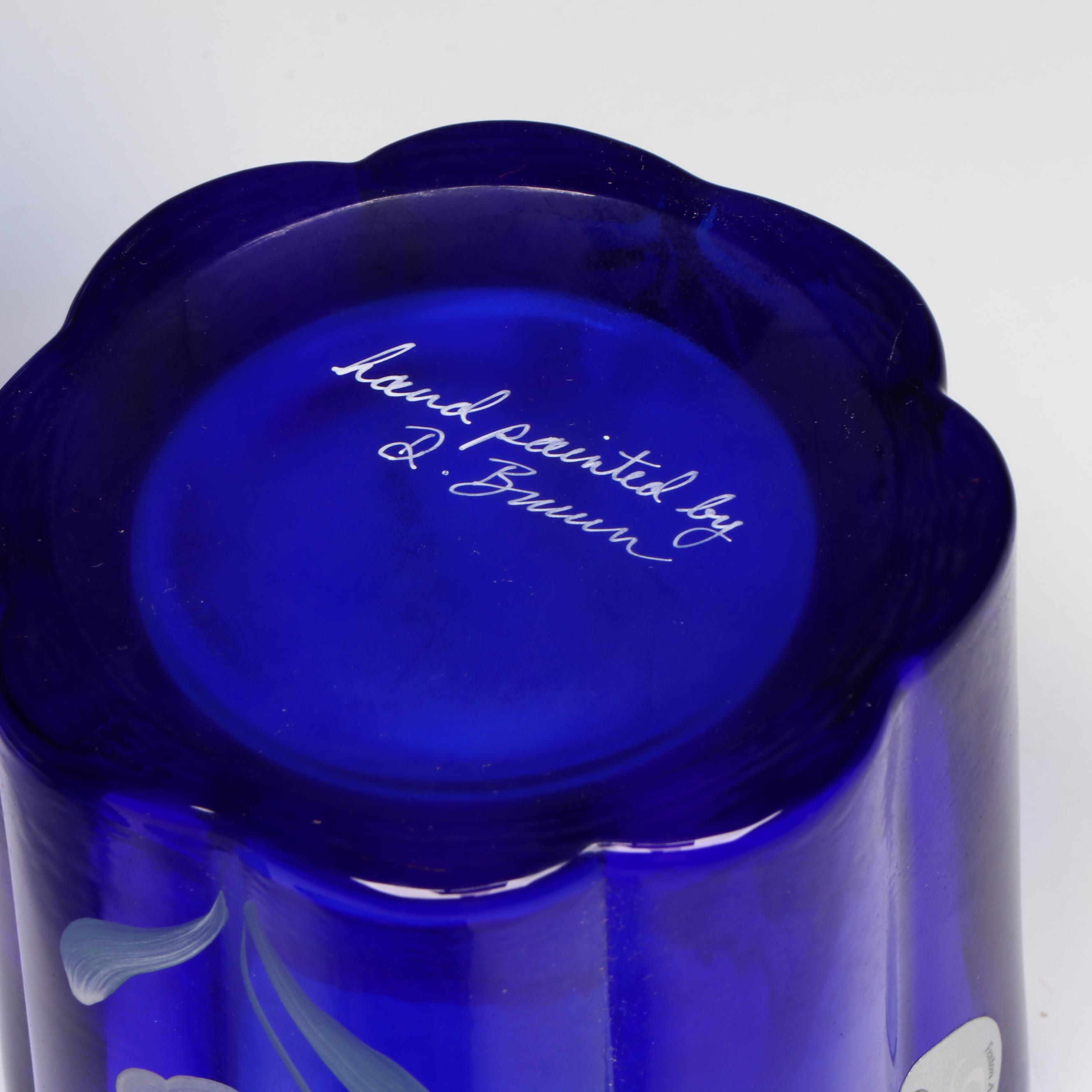 Fenton Cobalt Blue Basket Vase, Hand-Painted Box and Cream Jar