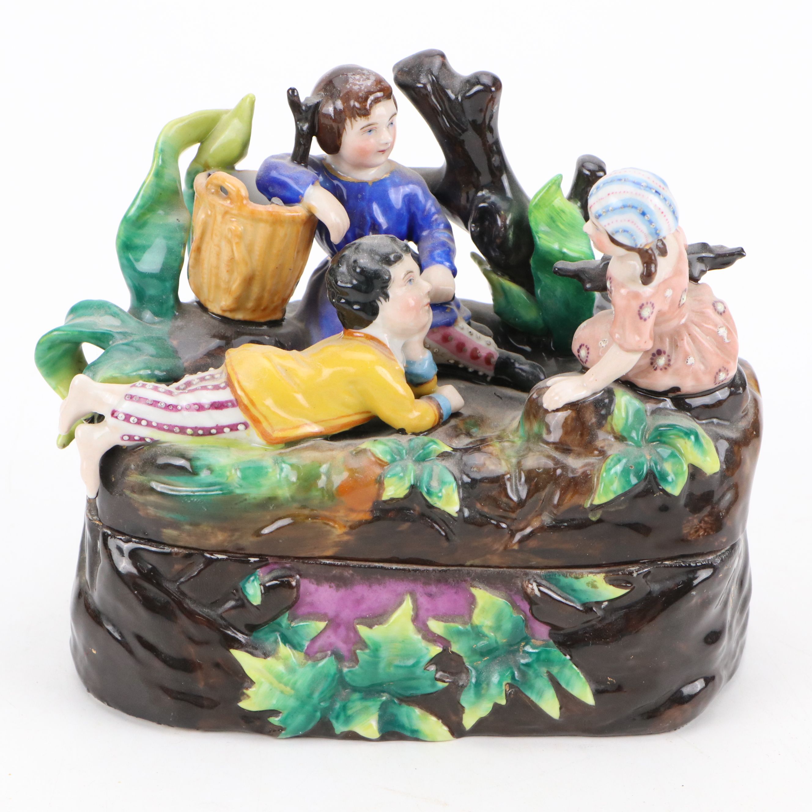 German Victorian Porcelain Figural Inkwell, Mid to Late 19th Century