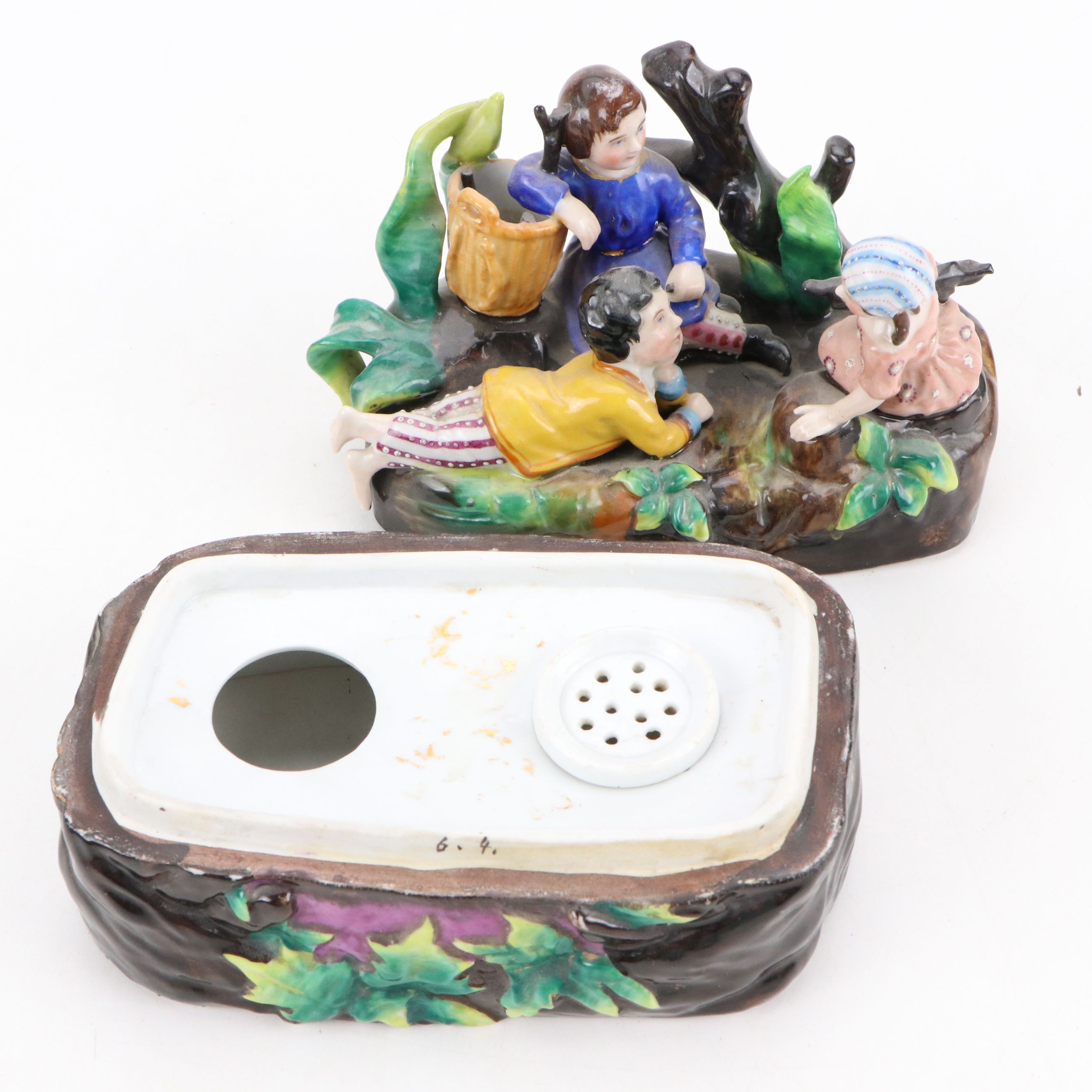 German Victorian Porcelain Figural Inkwell, Mid to Late 19th Century