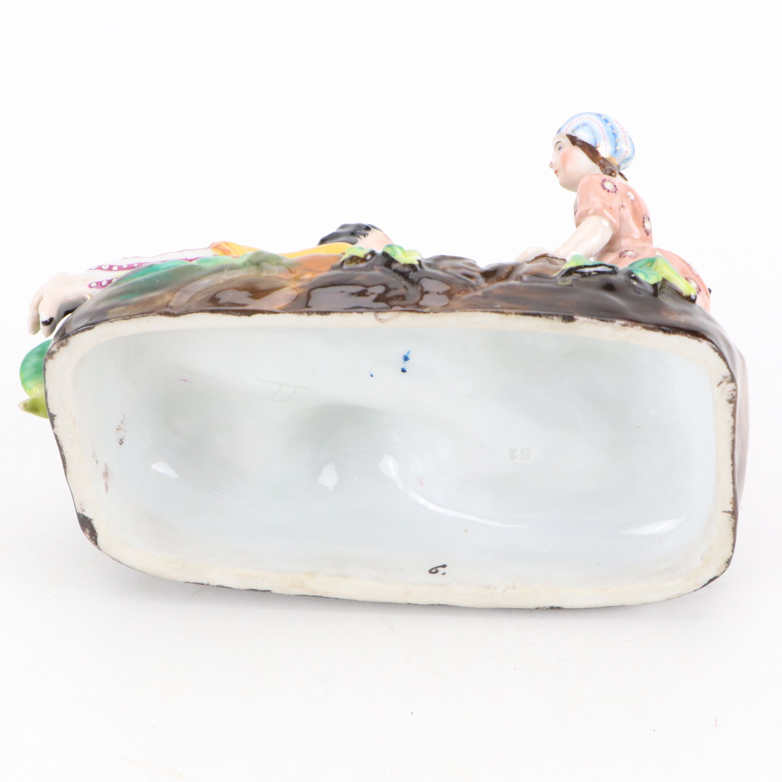 German Victorian Porcelain Figural Inkwell, Mid to Late 19th Century