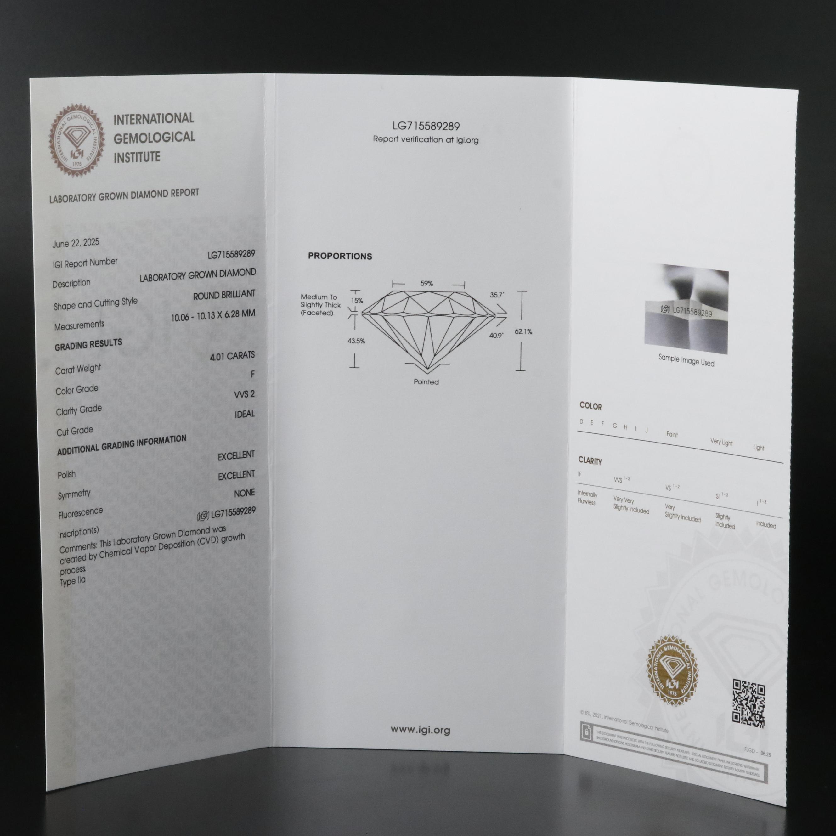 14K 4.01 CT Lab Grown Diamond Necklace with IGI Report