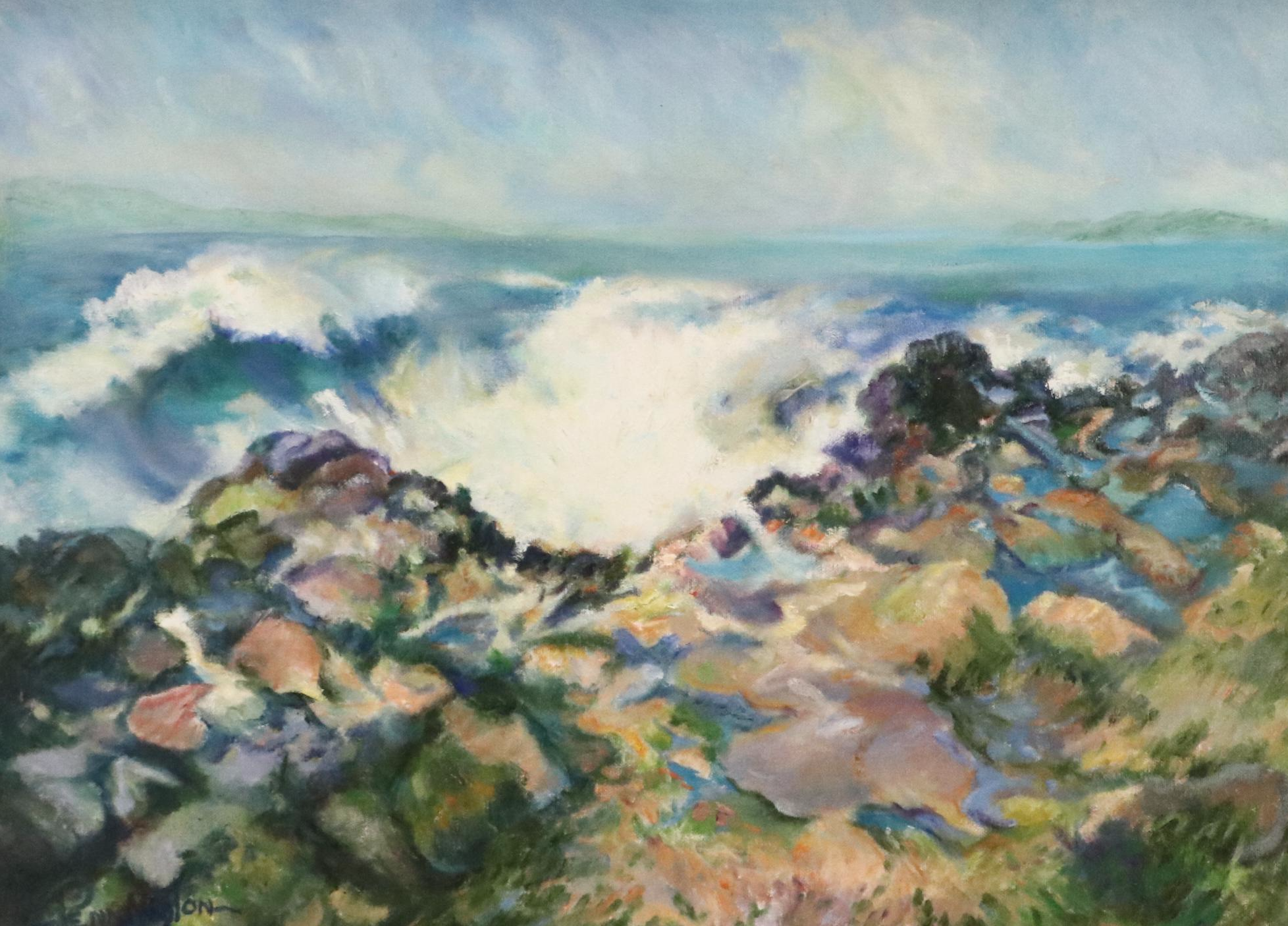 Nancy Pennington Coastal Landscape Oil Painting, Late 20th Century