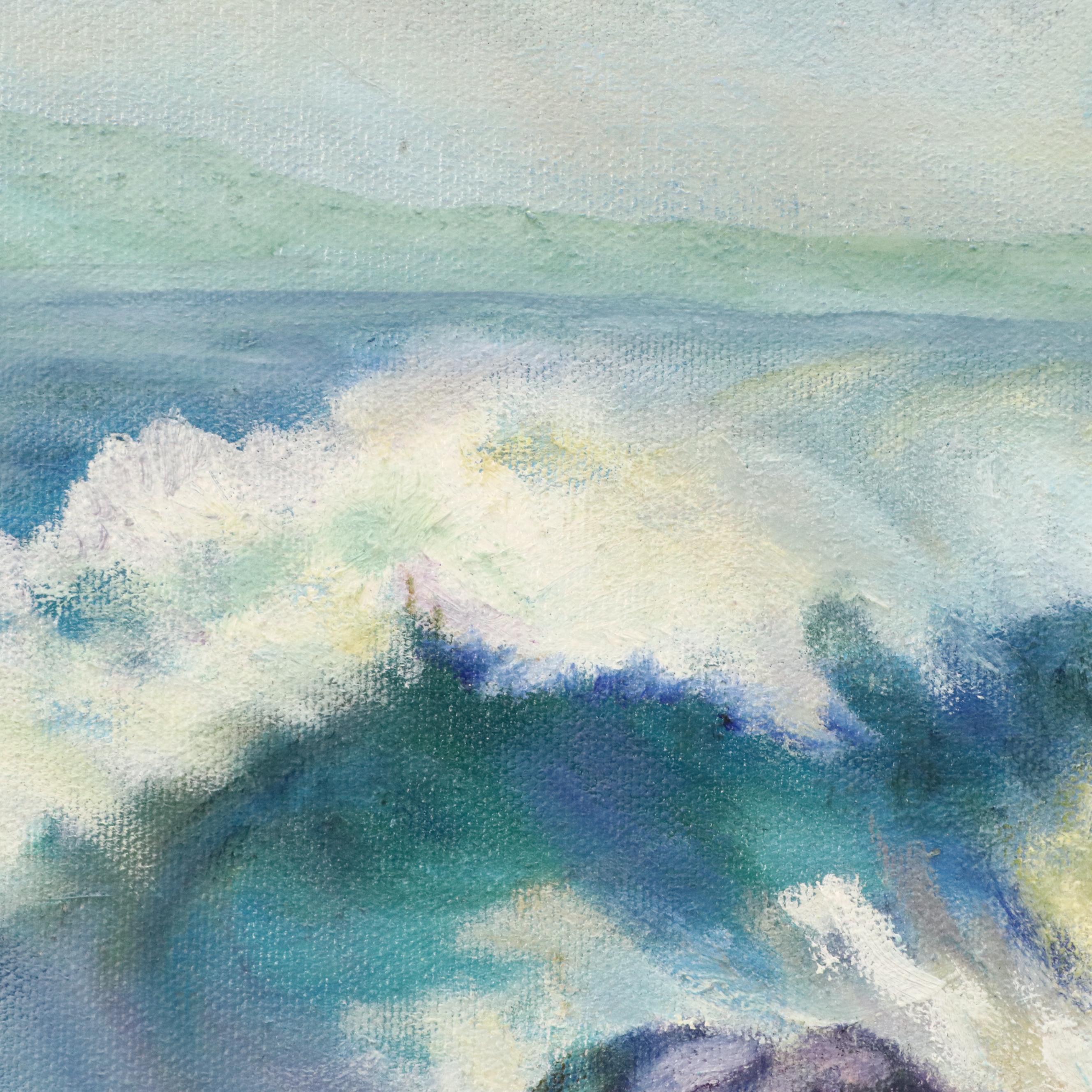 Nancy Pennington Coastal Landscape Oil Painting, Late 20th Century