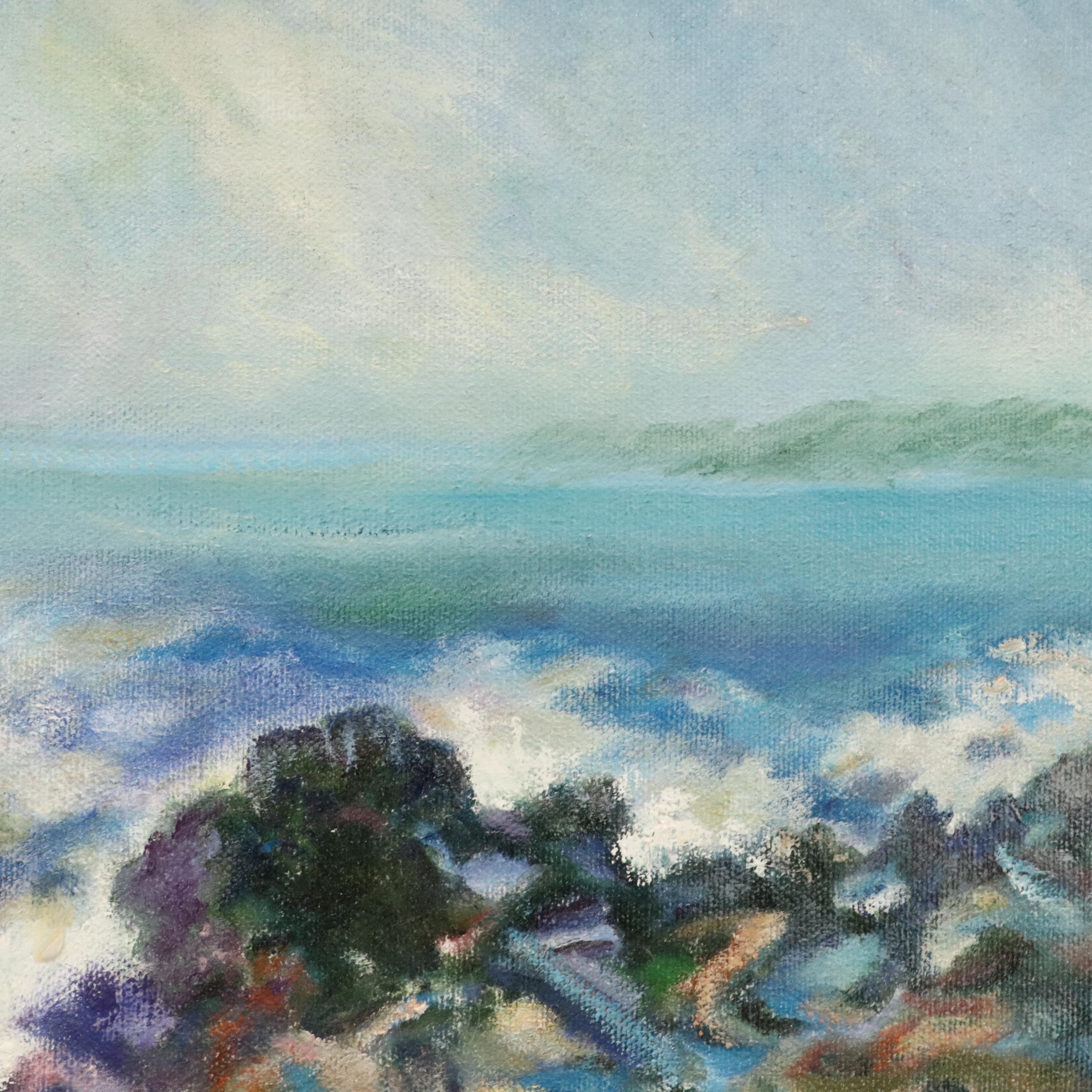 Nancy Pennington Coastal Landscape Oil Painting, Late 20th Century