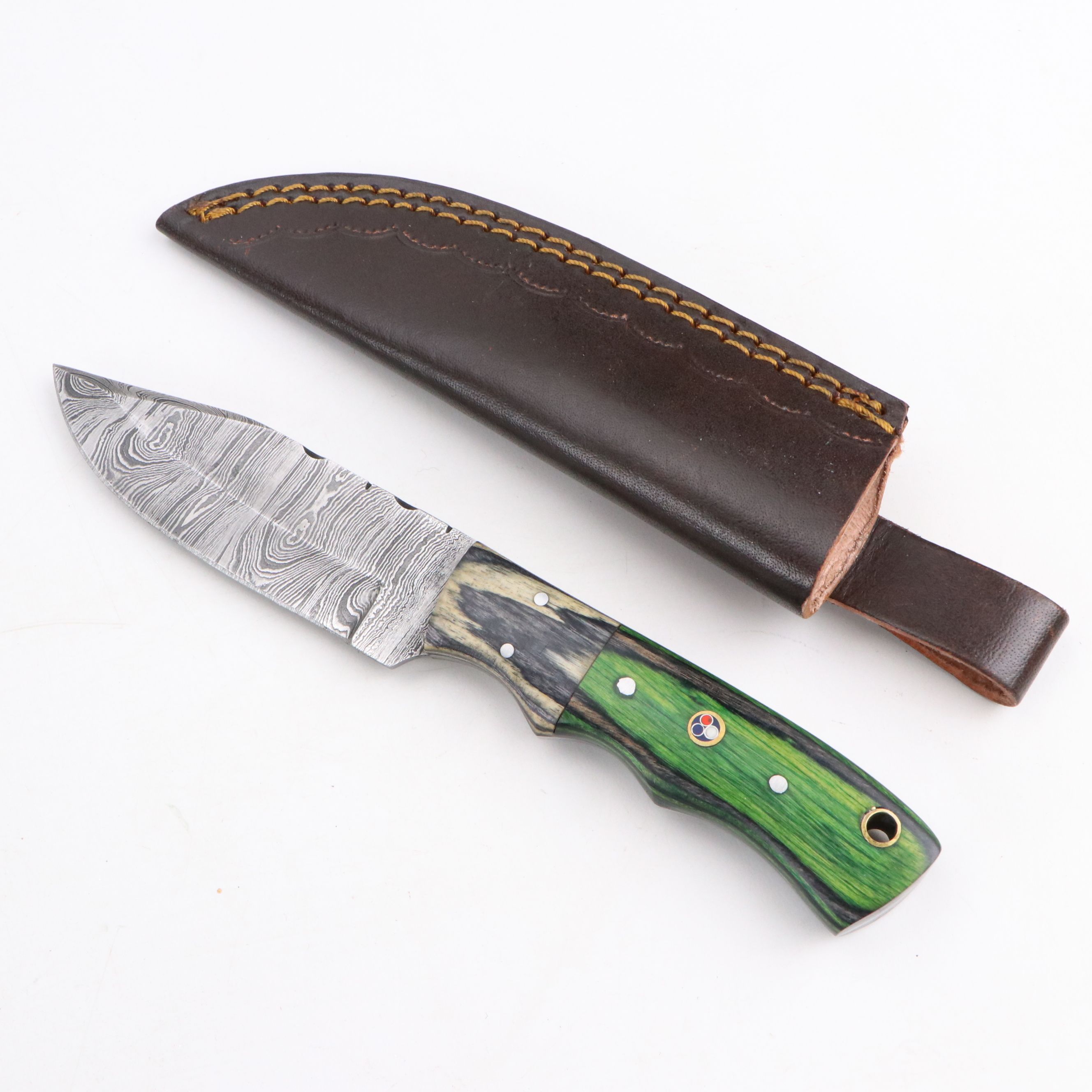 Damascus Steel Knives with Multicolor Handles