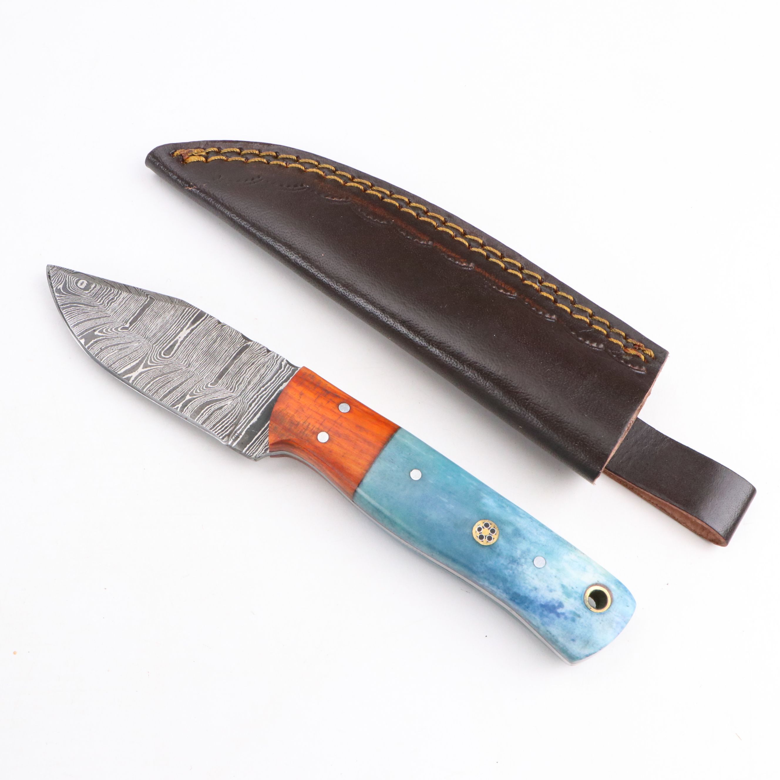 Damascus Steel Knives with Multicolor Handles