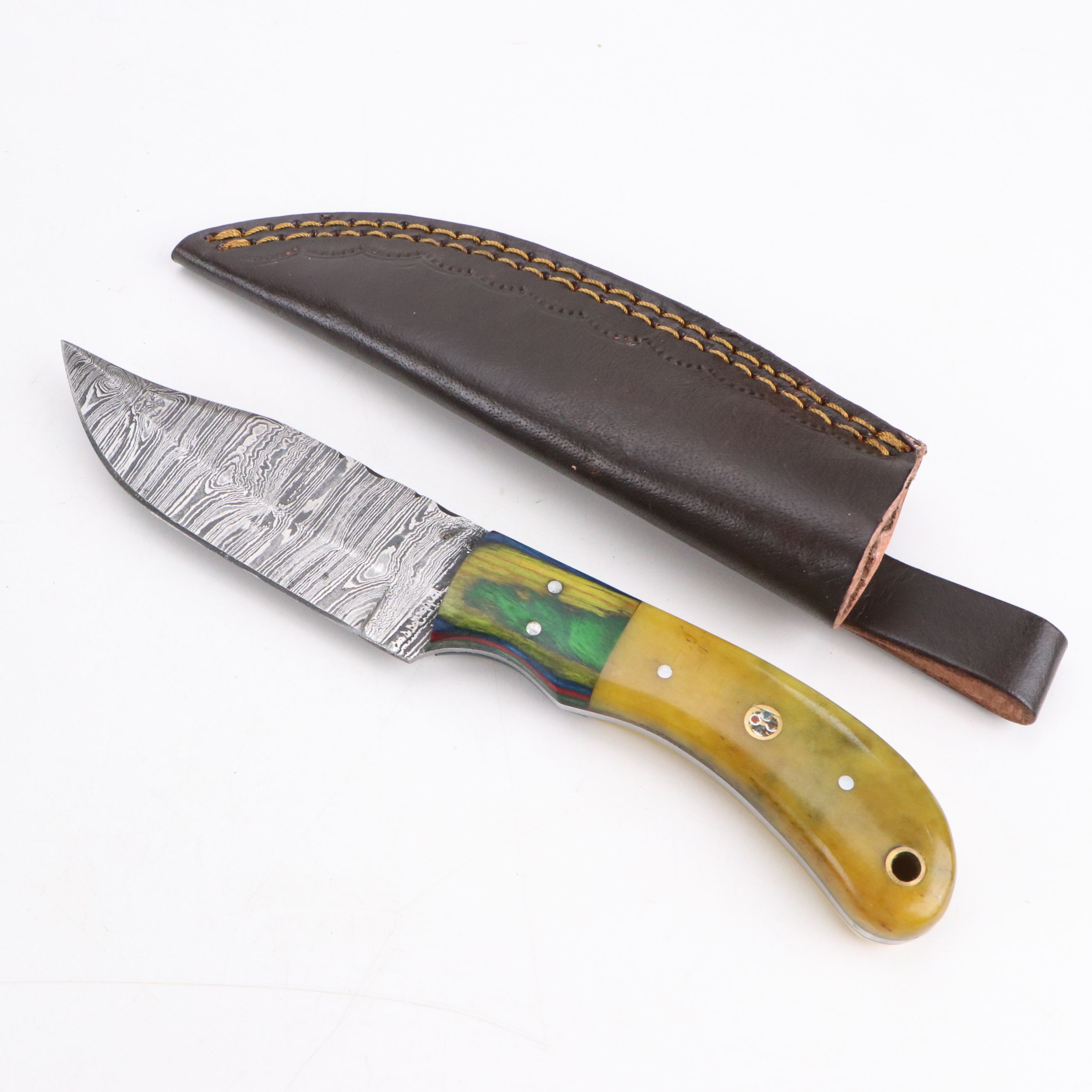 Damascus Steel Knives with Multicolor Handles