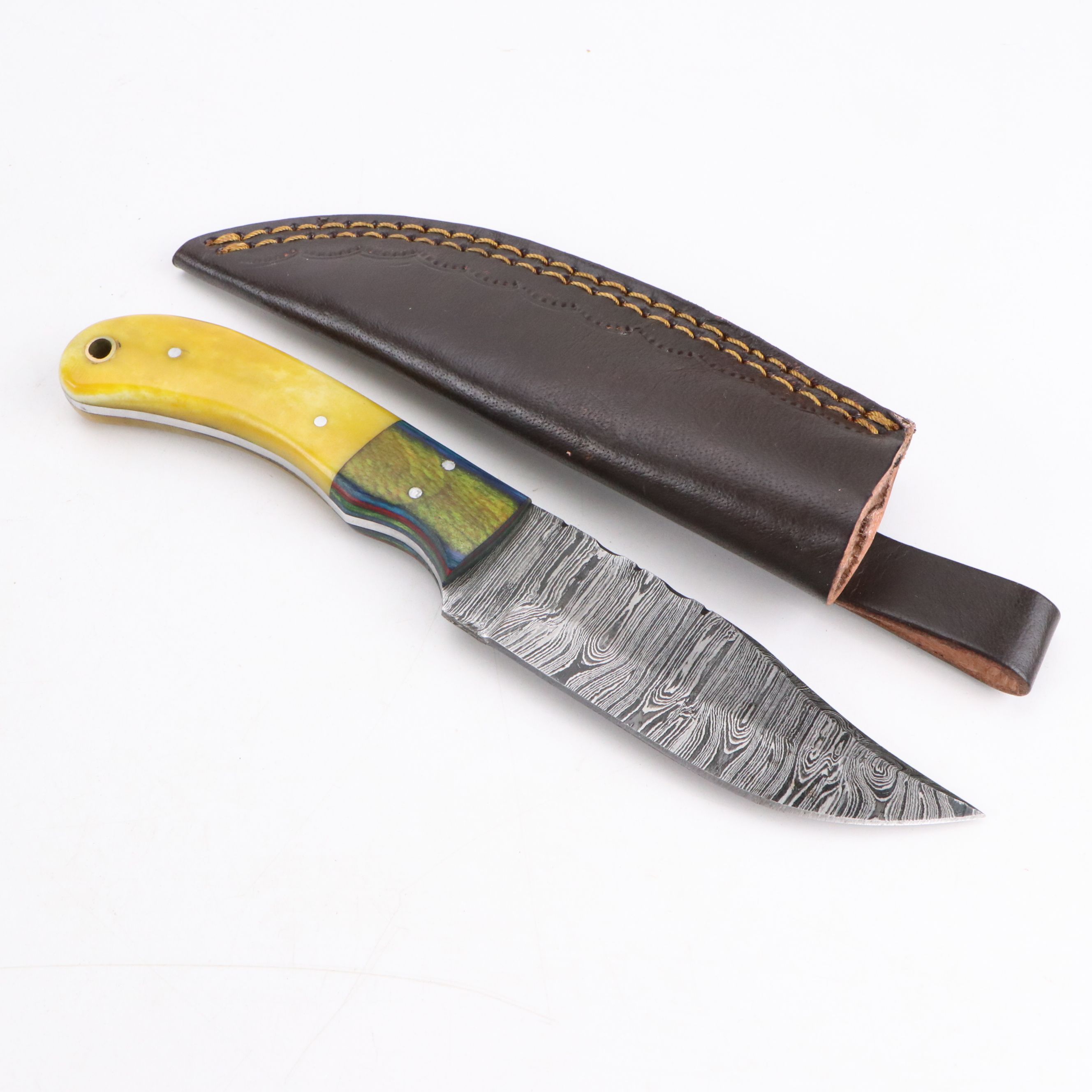 Damascus Steel Knives with Multicolor Handles