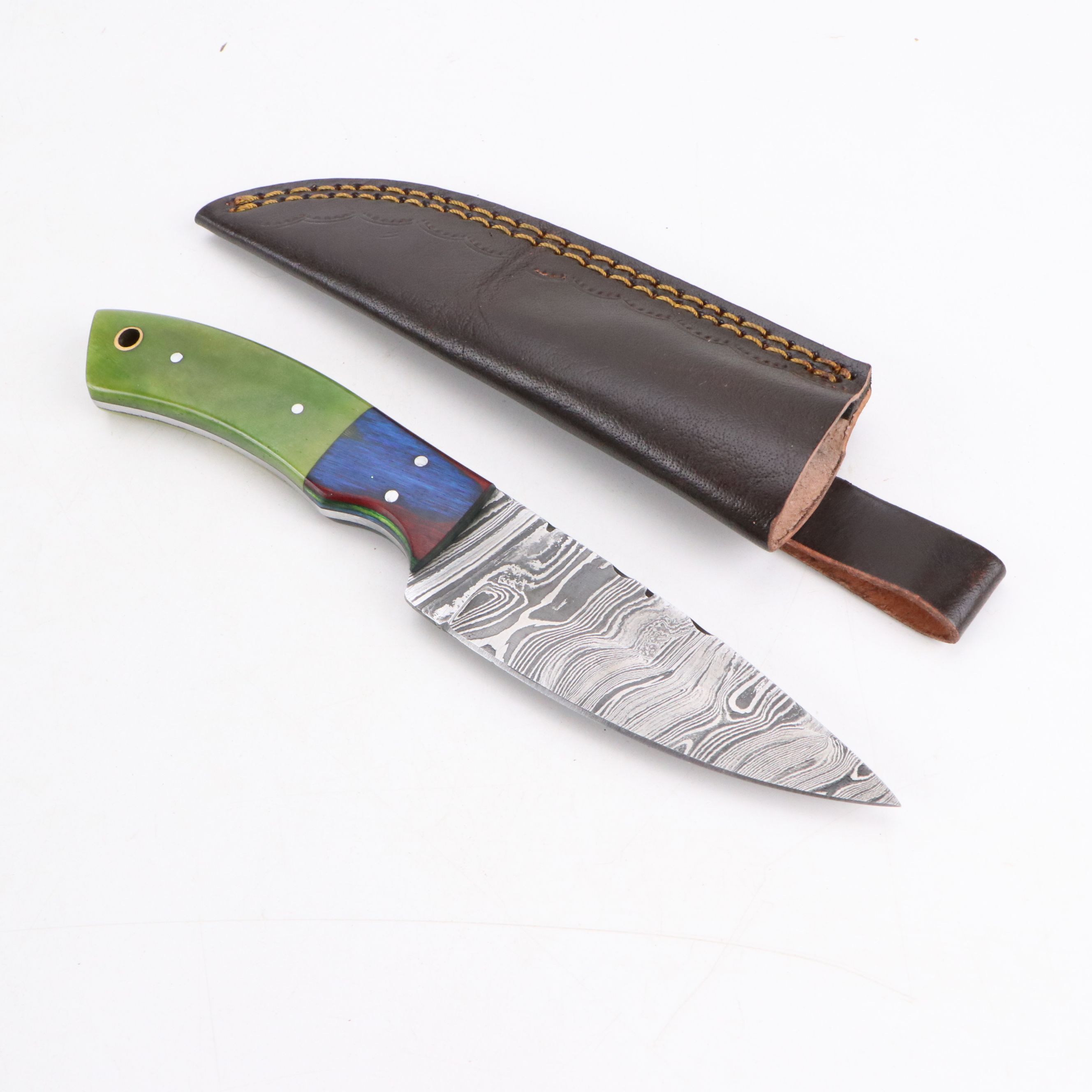 Damascus Steel Knives with Multicolor Handles
