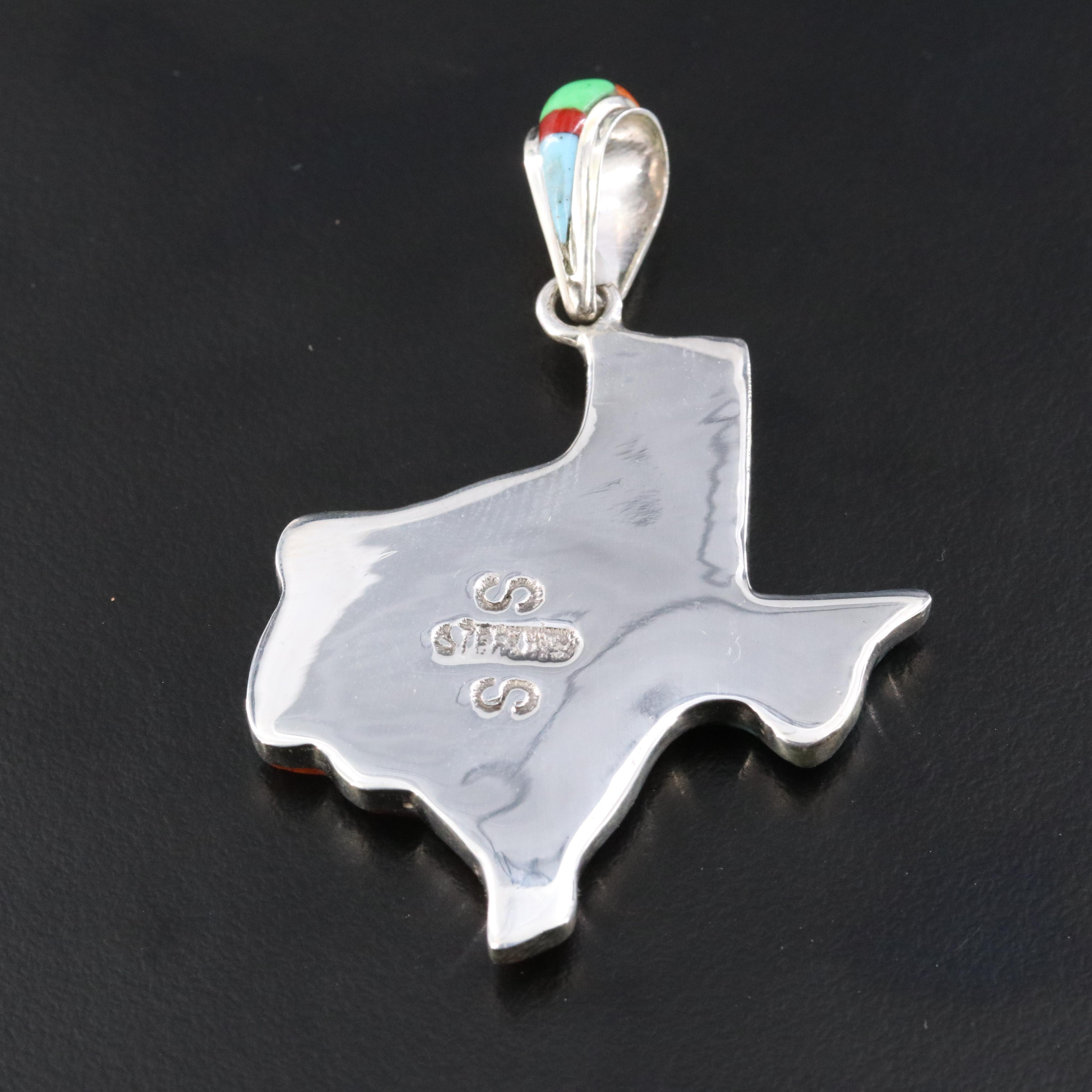 Sterling Mother-of-Pearl and Enamel Texas Landscape Pendant