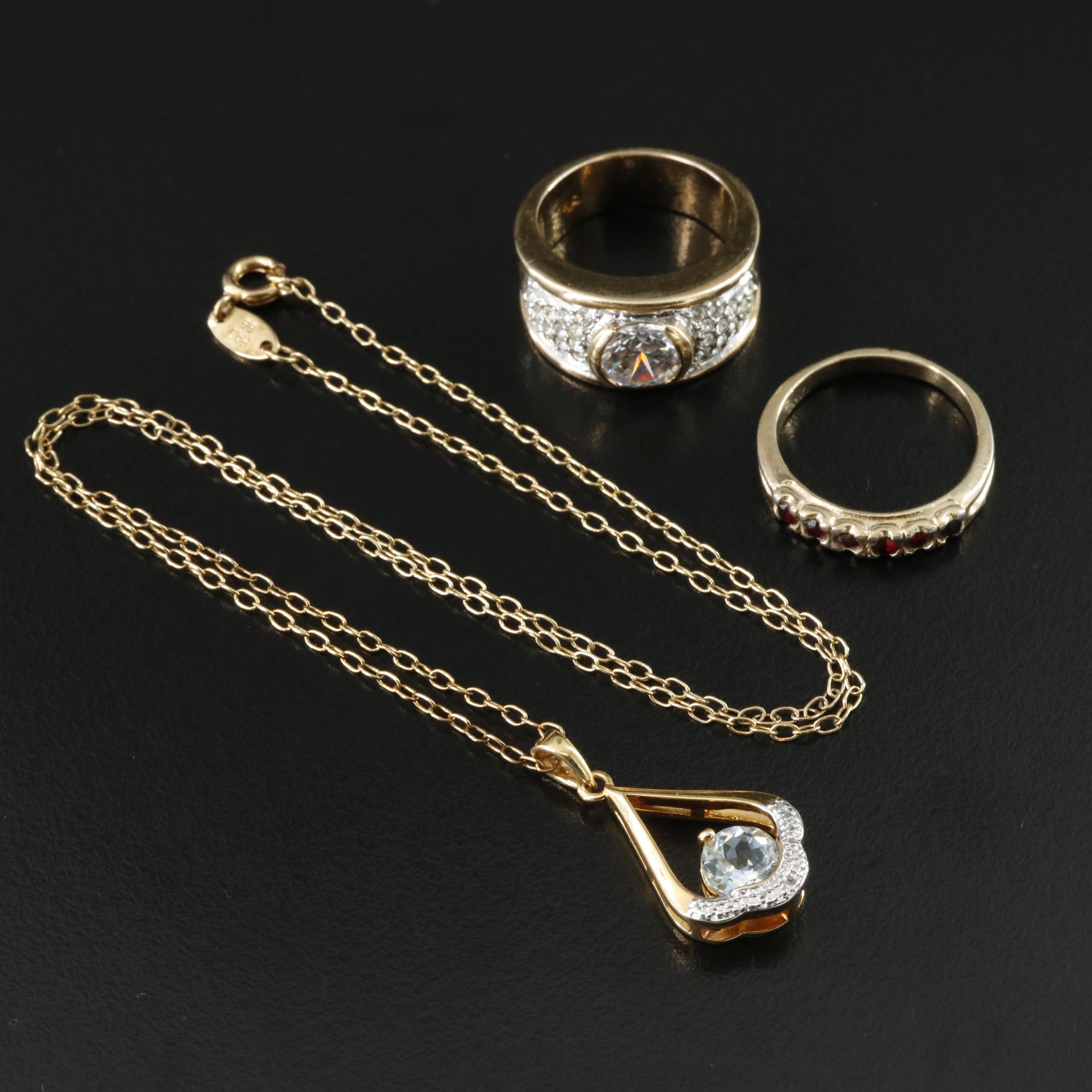 Topaz, CZ and Rhinestone Rings and Necklace