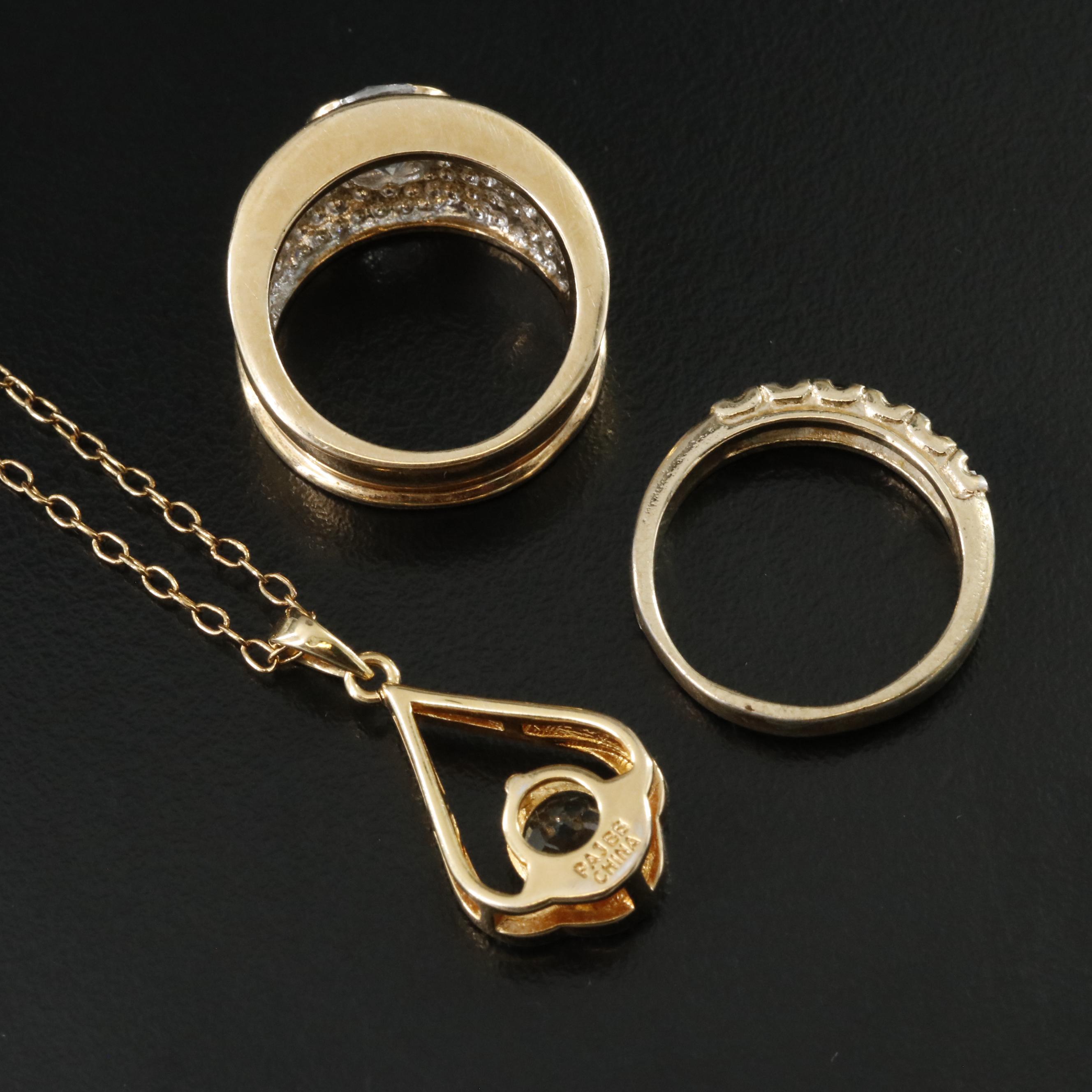 Topaz, CZ and Rhinestone Rings and Necklace