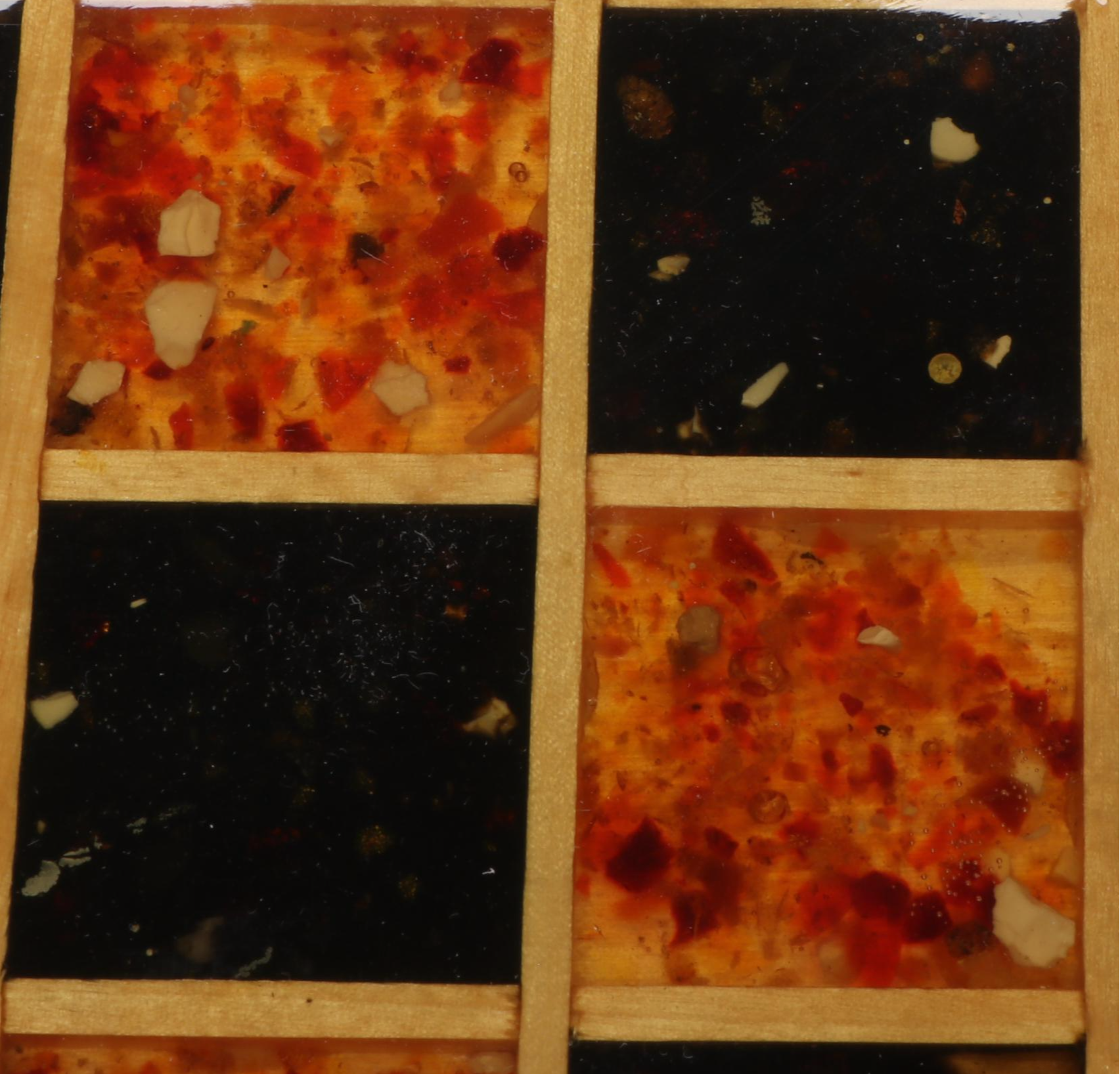 Wooden Chess Board with Black and Amber Resin Pieces