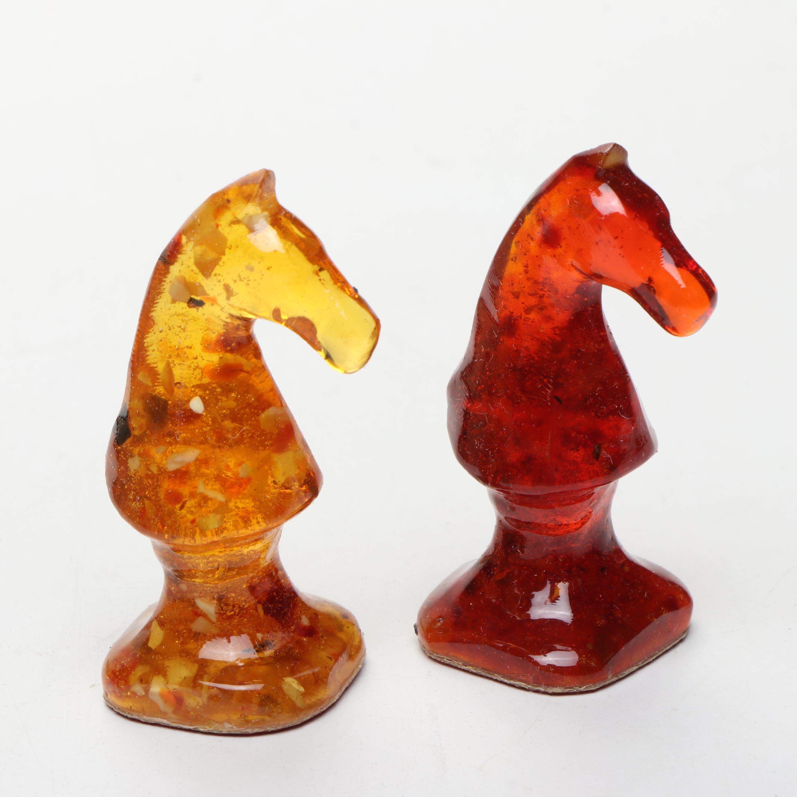 Wooden Chess Board with Black and Amber Resin Pieces