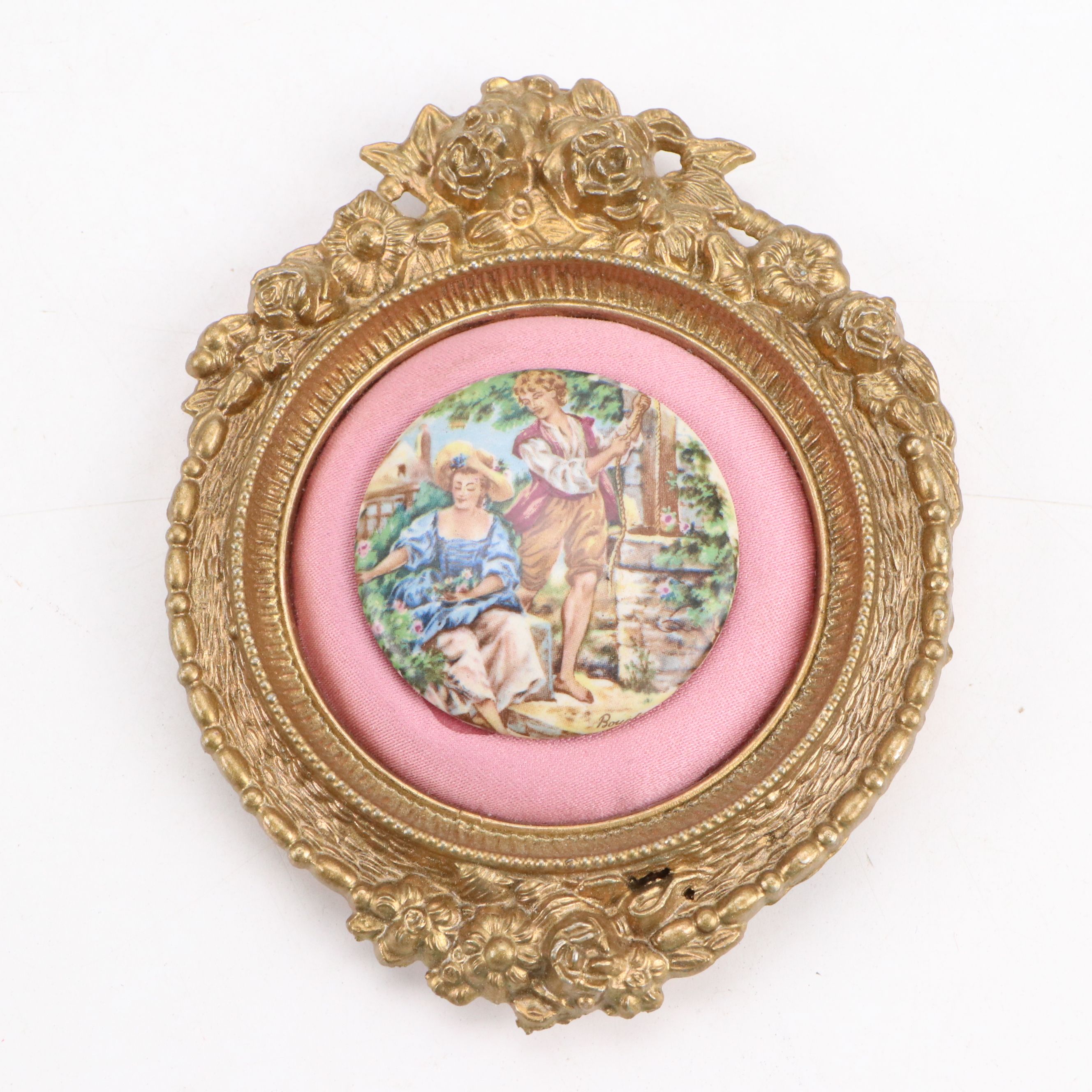 Rococo Style Framed Courting Couples Porcelain Wall Plaques