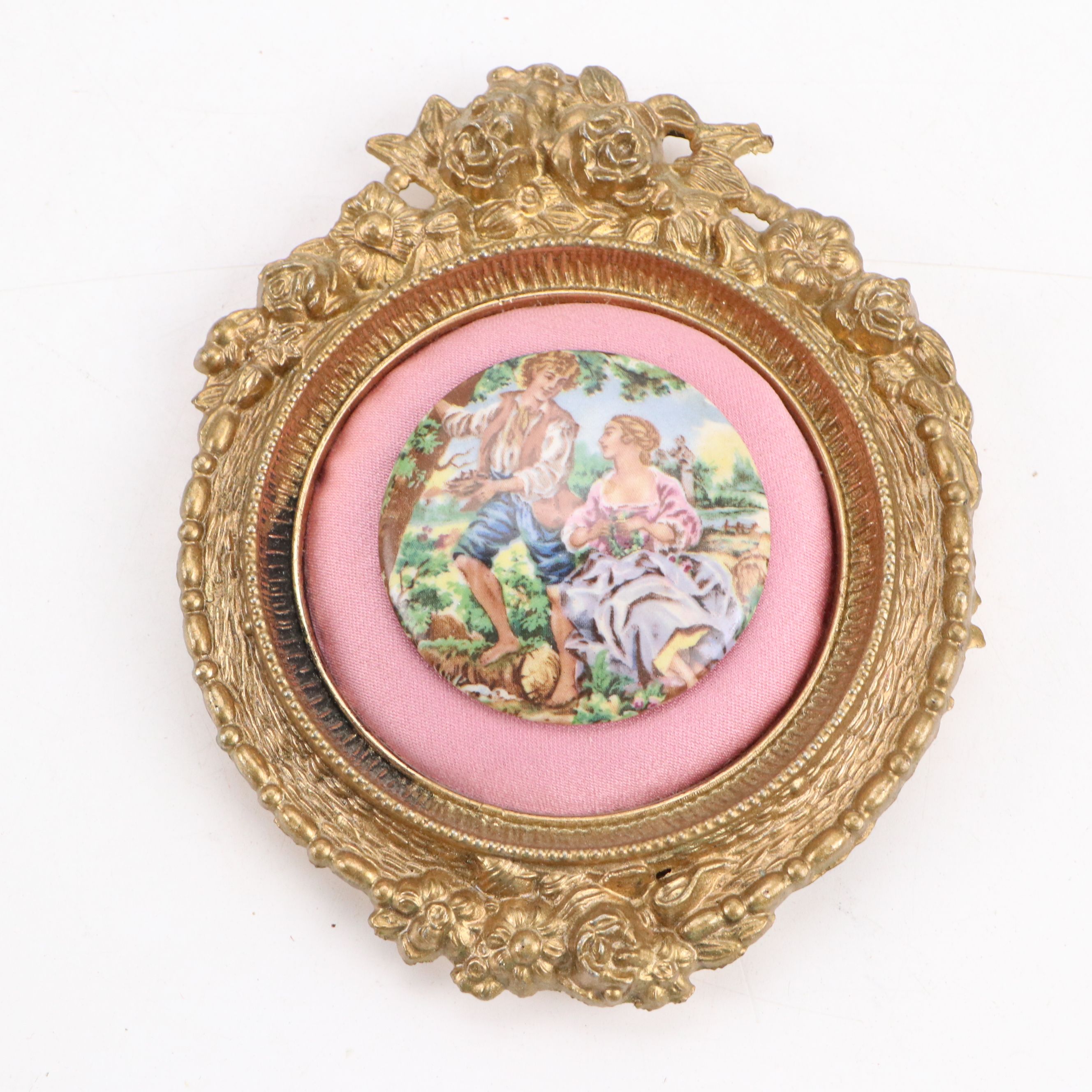 Rococo Style Framed Courting Couples Porcelain Wall Plaques