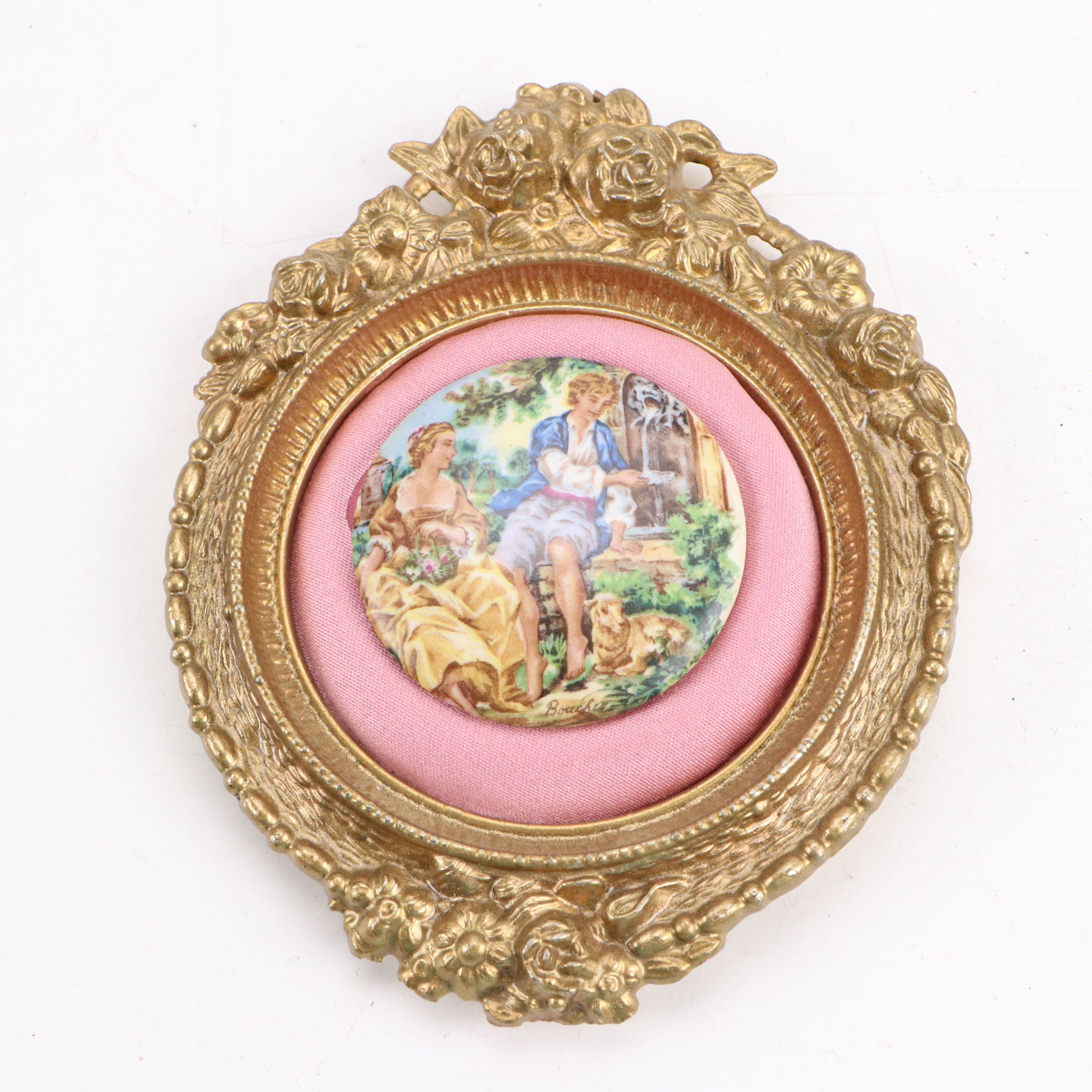 Rococo Style Framed Courting Couples Porcelain Wall Plaques