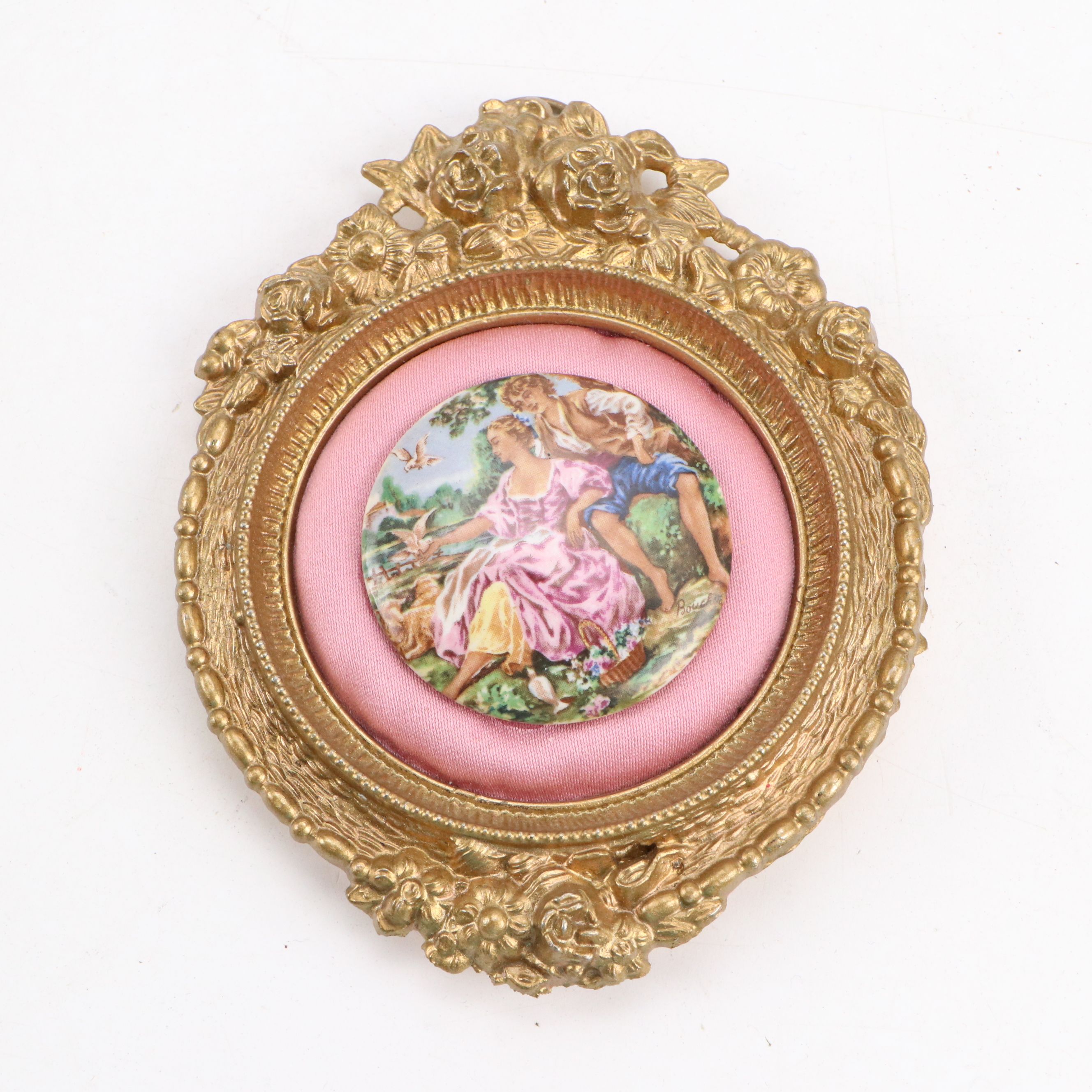 Rococo Style Framed Courting Couples Porcelain Wall Plaques