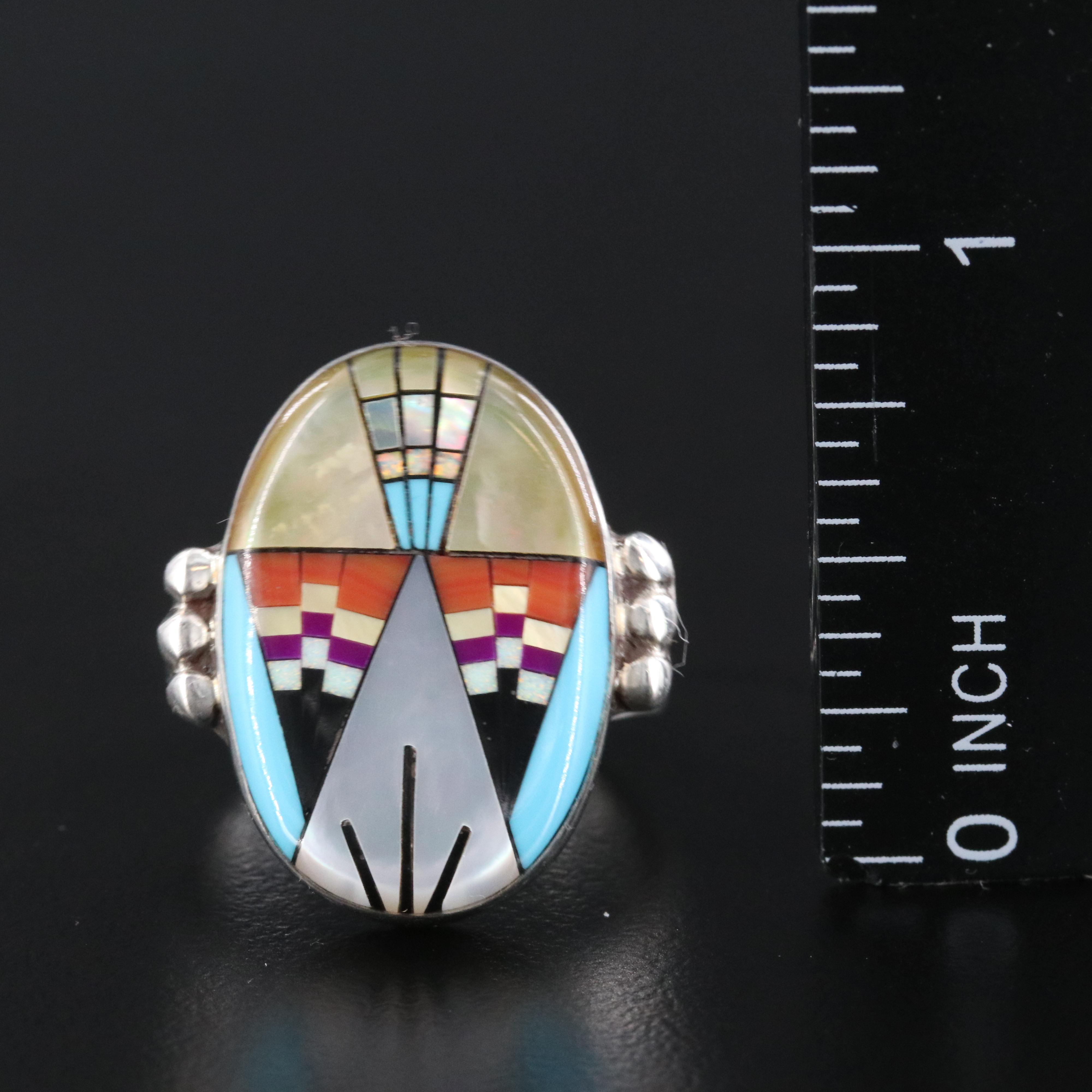 Western Style Sterling Opal and Mother-of-Pearl Ring