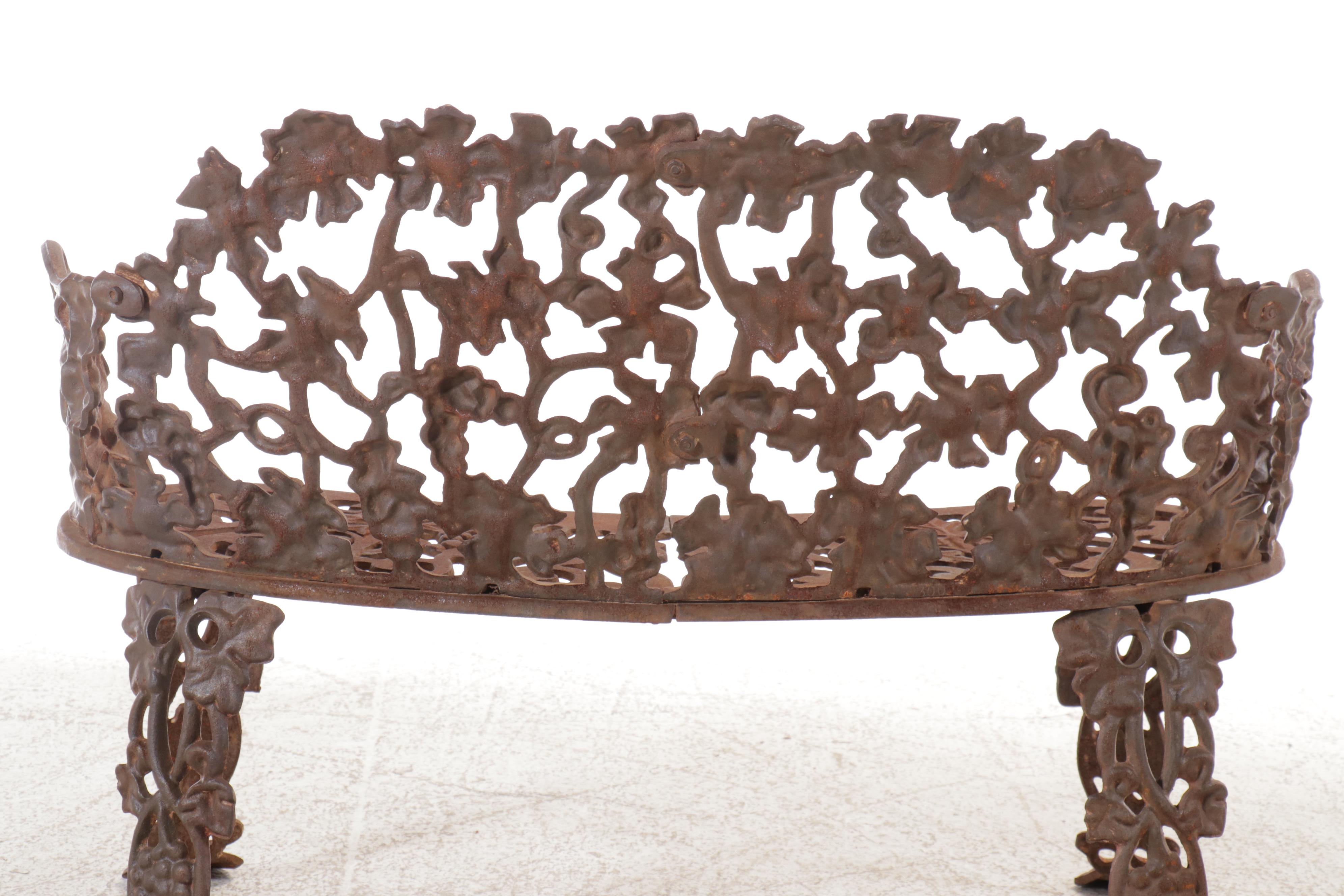 Victorian Style Cast Metal Grapevine Garden Bench, 20th Century
