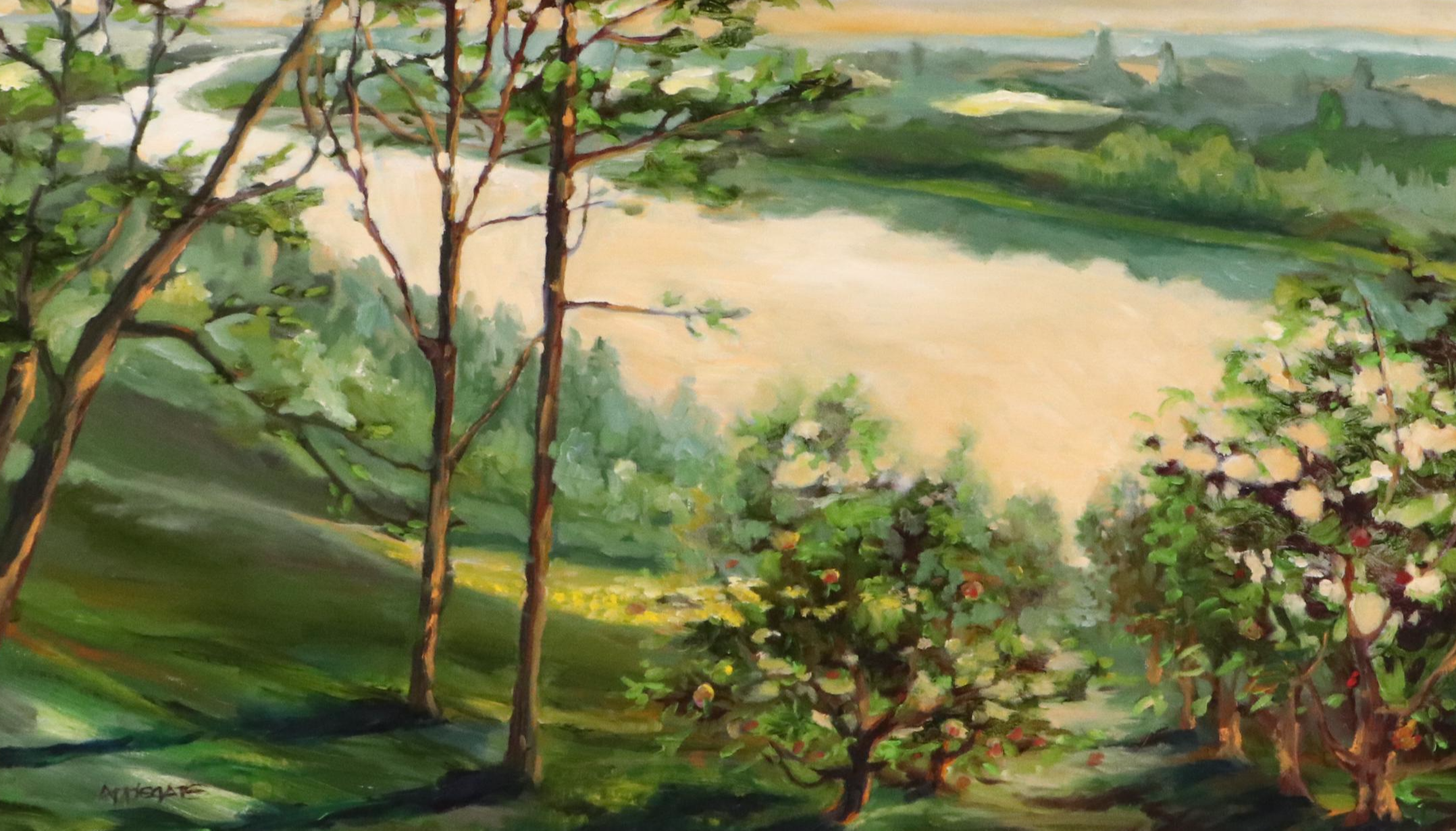 Impressionistic Style River Landscape Oil Painting, Late 20th Century