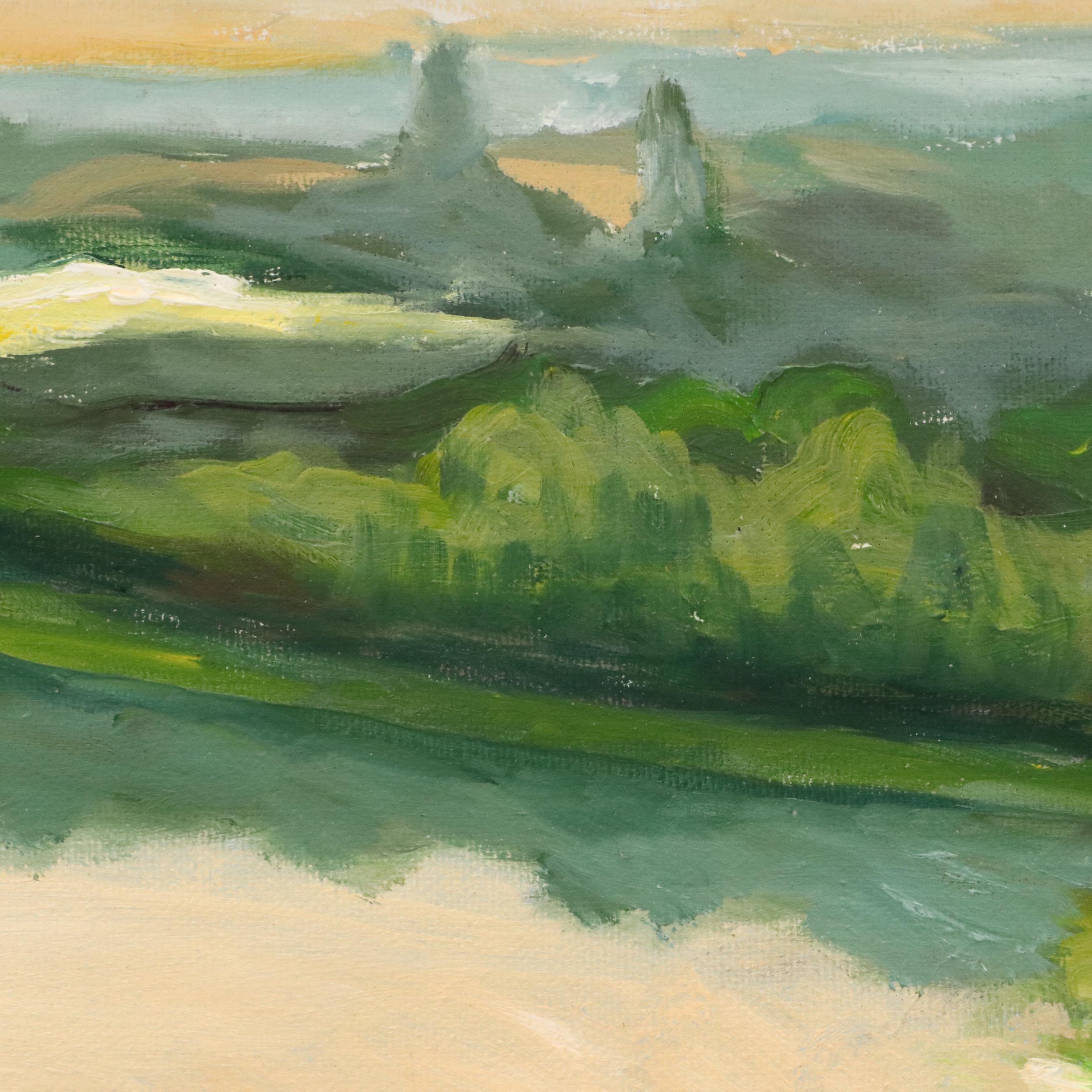 Impressionistic Style River Landscape Oil Painting, Late 20th Century