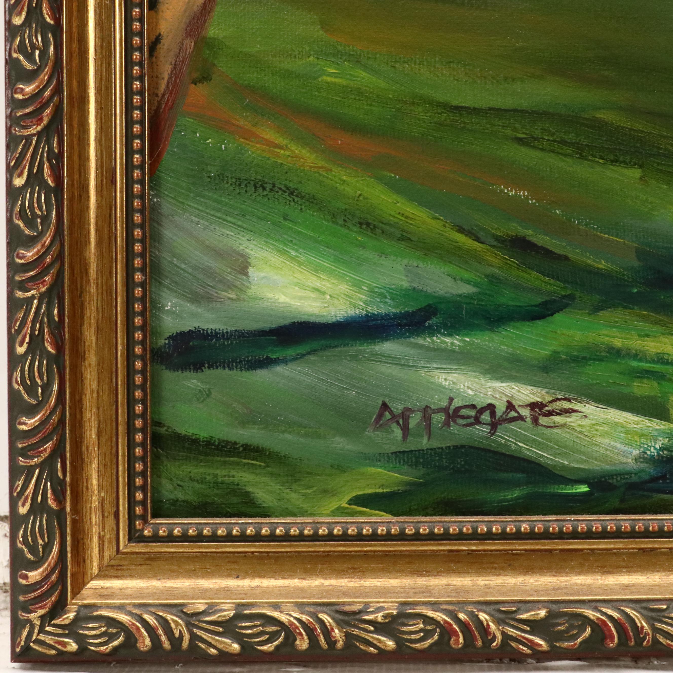 Impressionistic Style River Landscape Oil Painting, Late 20th Century