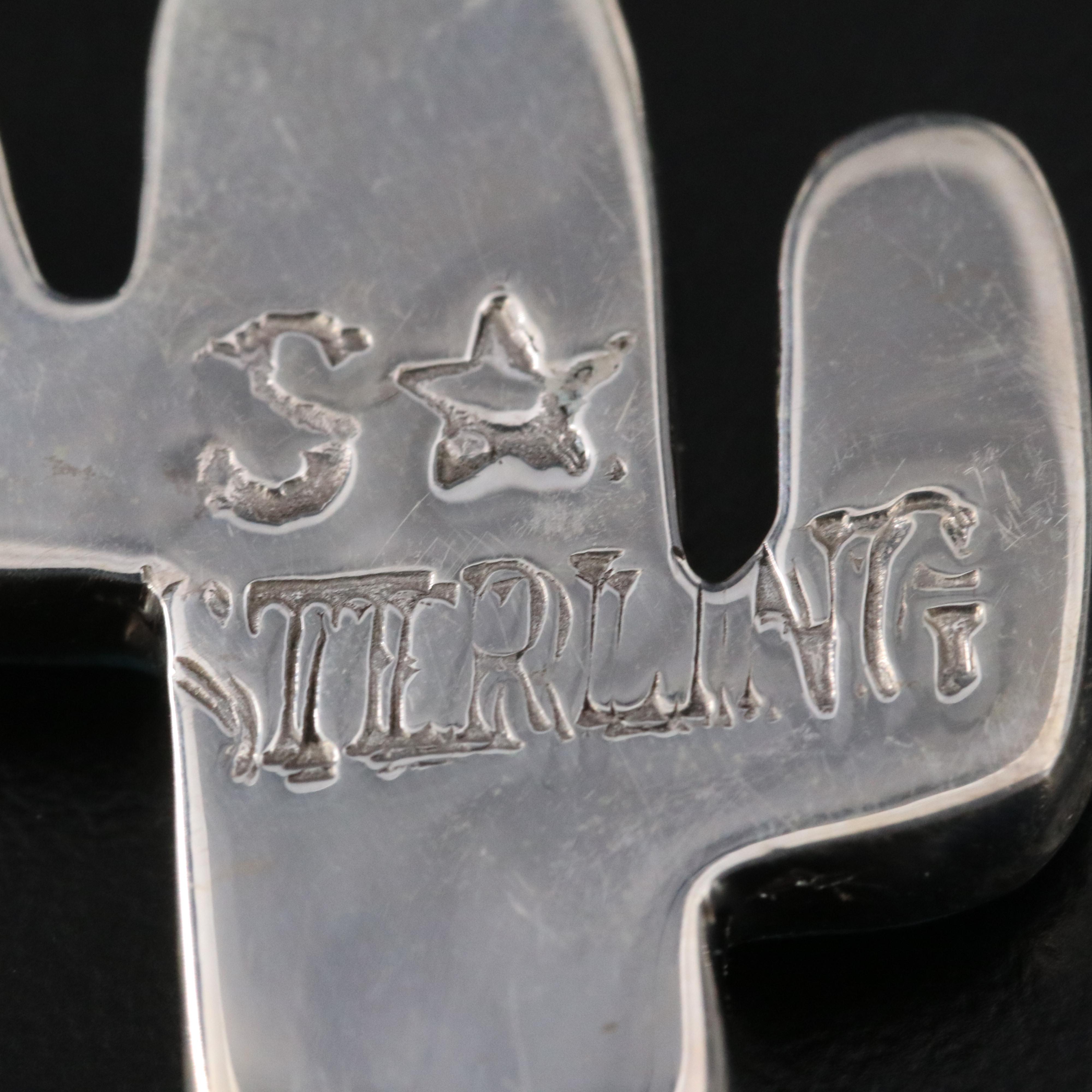 Western Style Sterling Mother-of-Pearl and Enamel Cactus Pendant