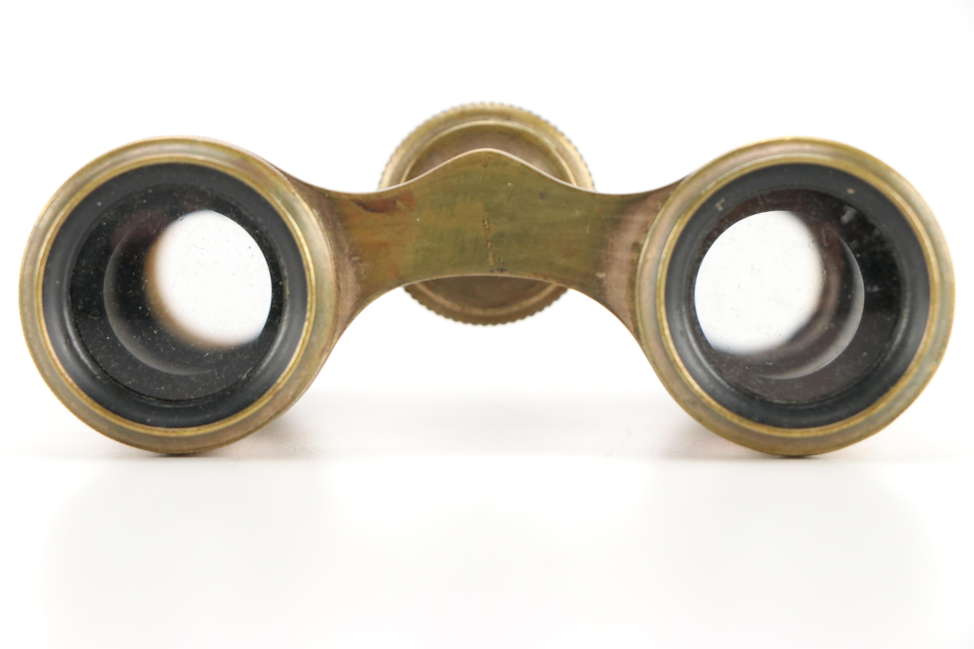 Chevalier French Mother-of-Pearl and Brass Opera Glasses with Leather Cases