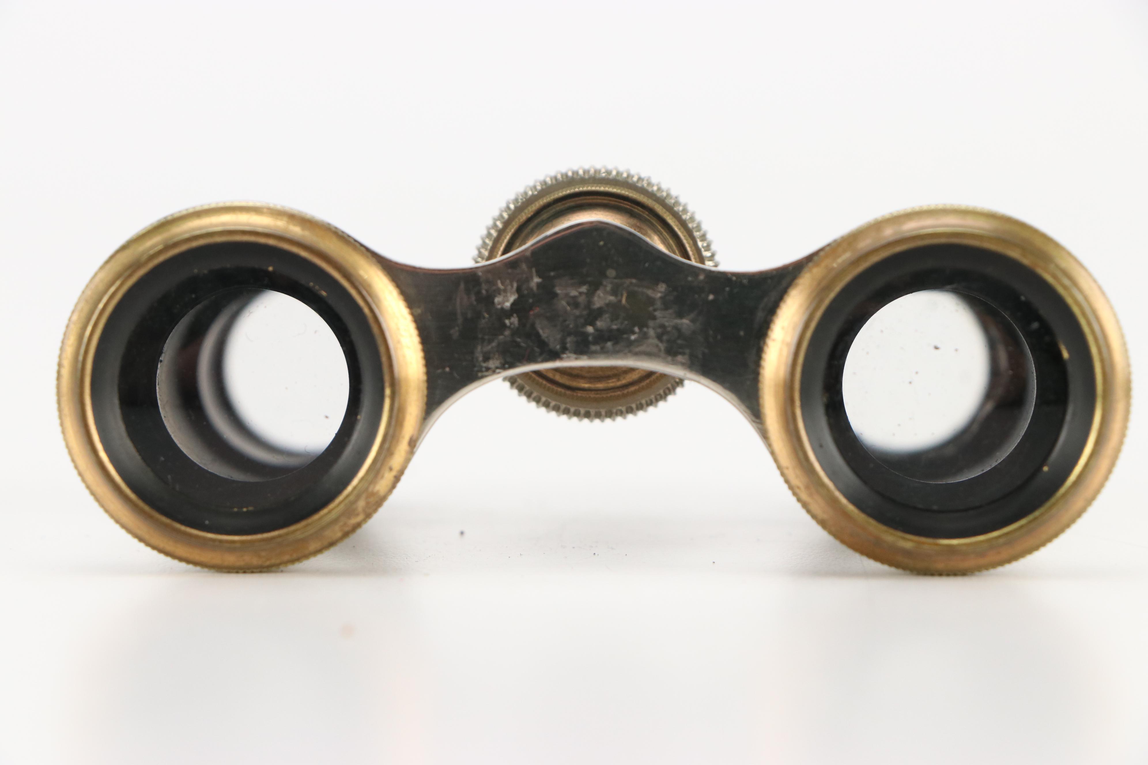 Chevalier French Mother-of-Pearl and Brass Opera Glasses with Leather Cases