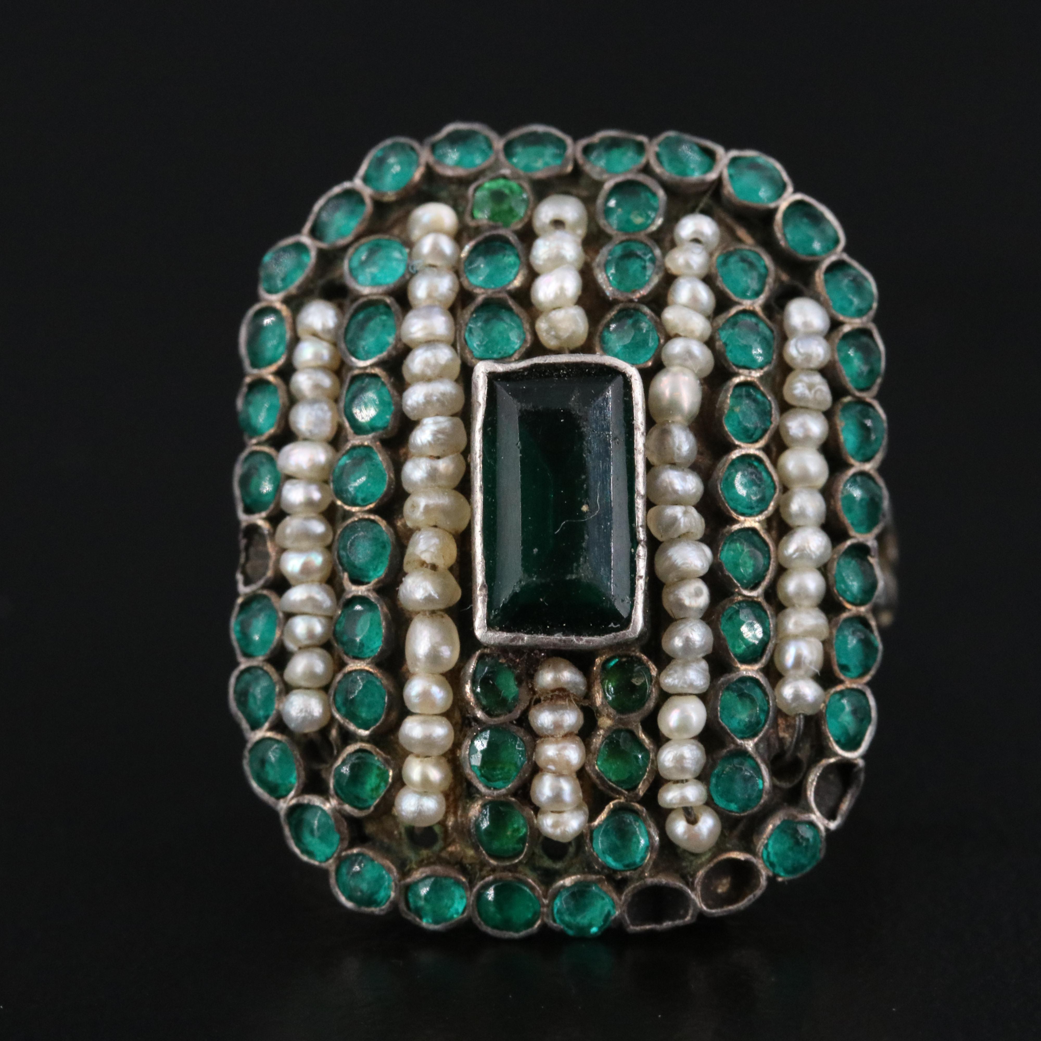 Antique 900 Silver Ring Featuring Seed Pearls