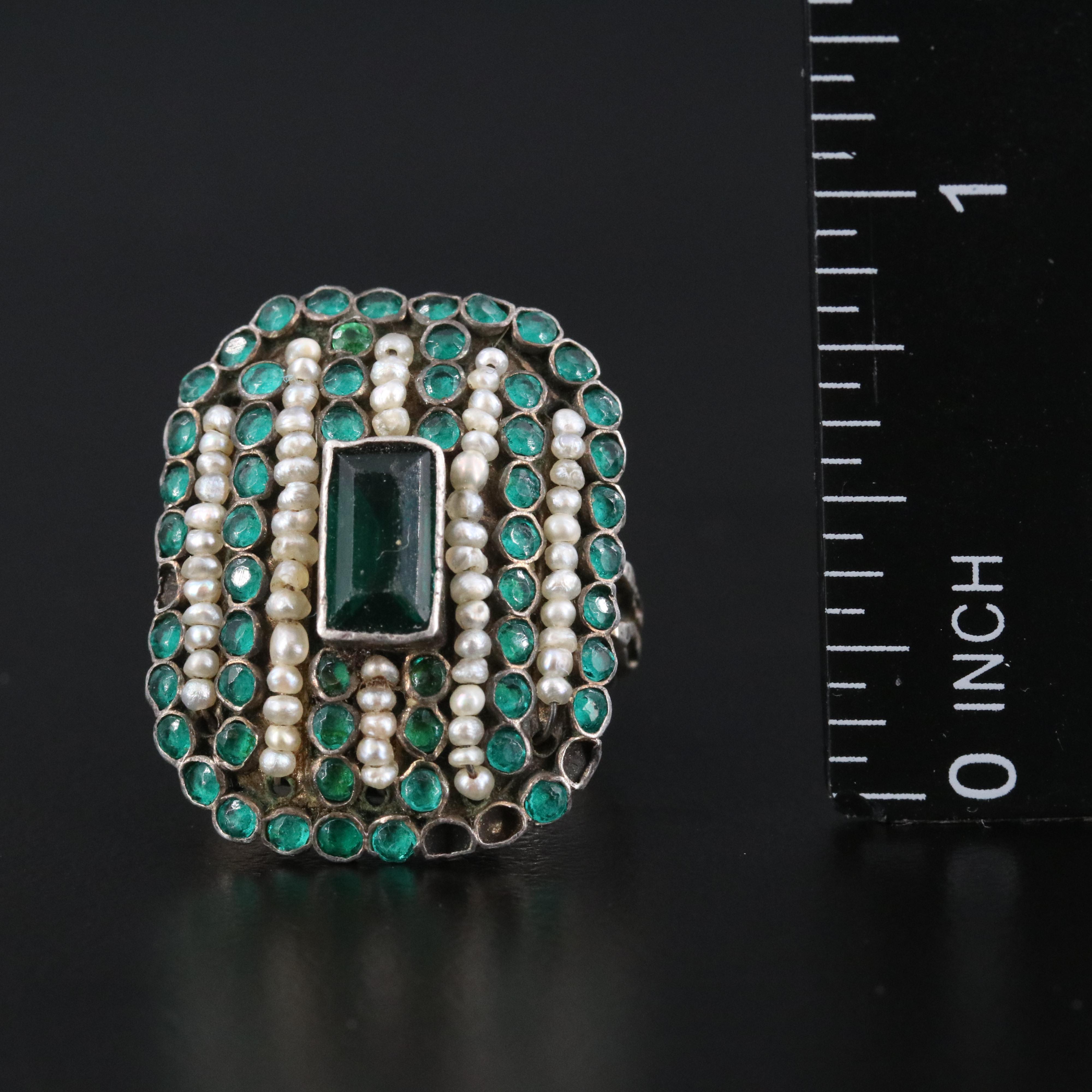 Antique 900 Silver Ring Featuring Seed Pearls