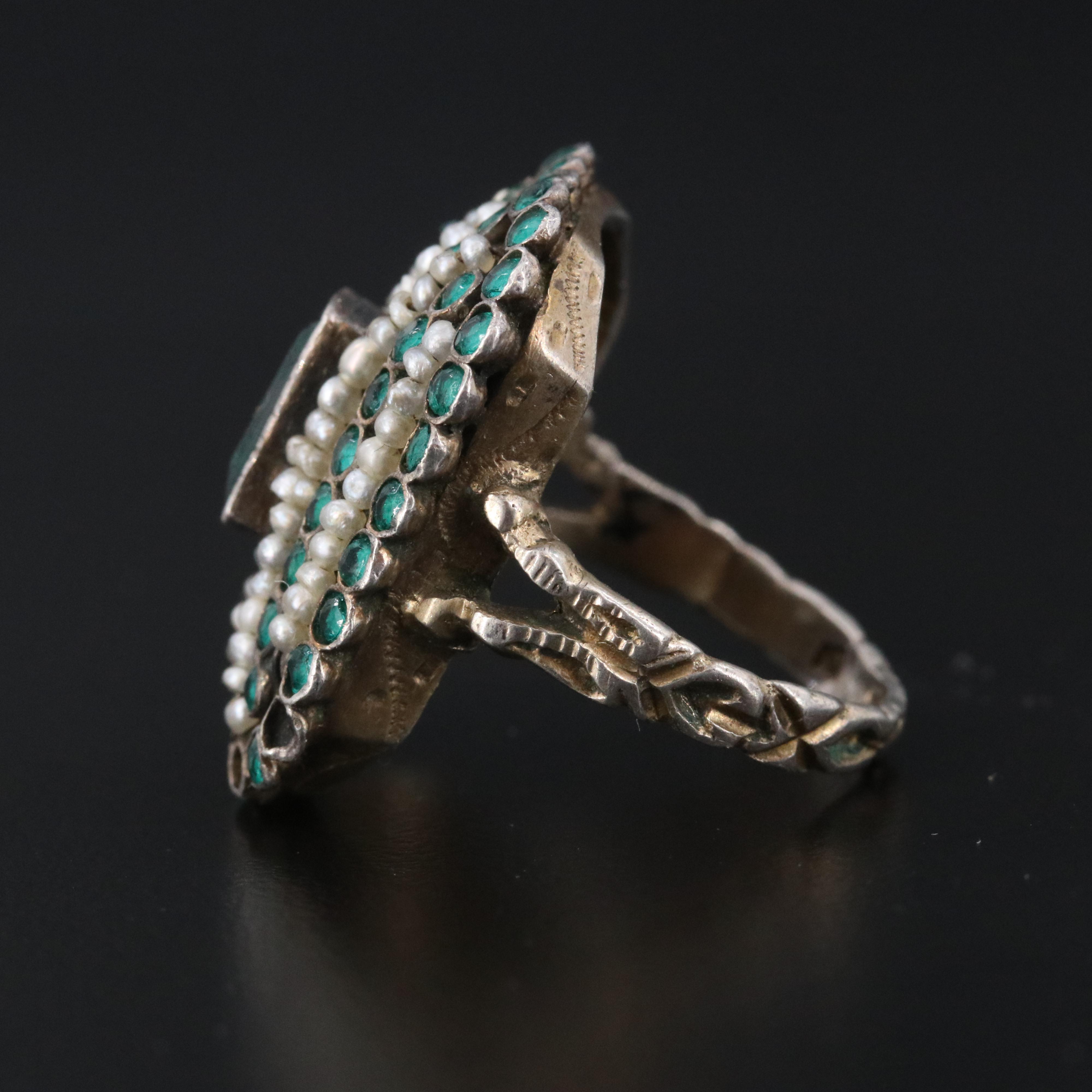 Antique 900 Silver Ring Featuring Seed Pearls