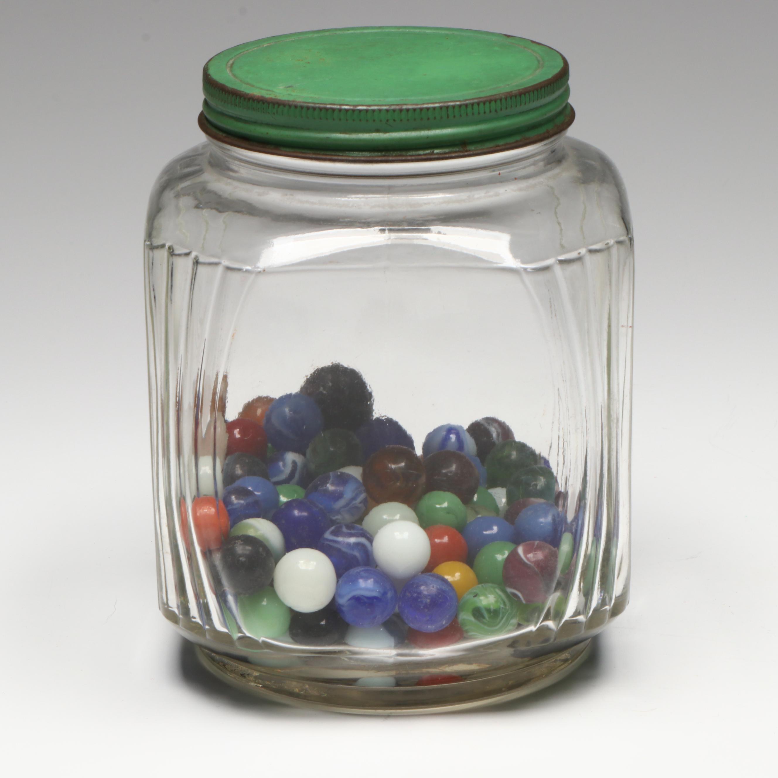 Antique Bennington Clay Marble with Vintage Glass Marbles and Glass Cullet