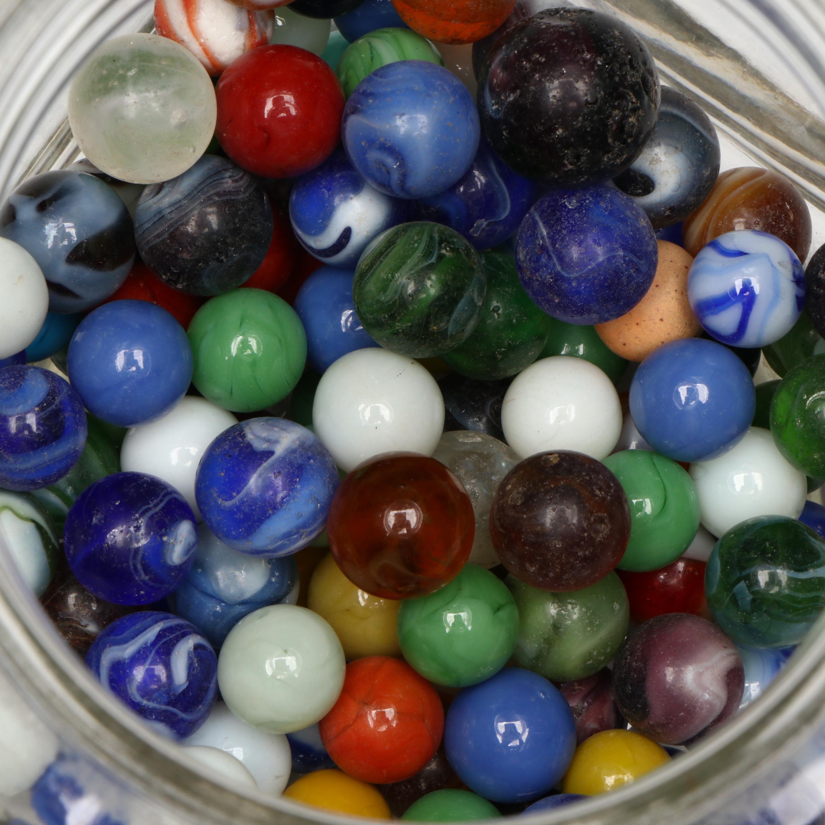 Antique Bennington Clay Marble with Vintage Glass Marbles and Glass Cullet