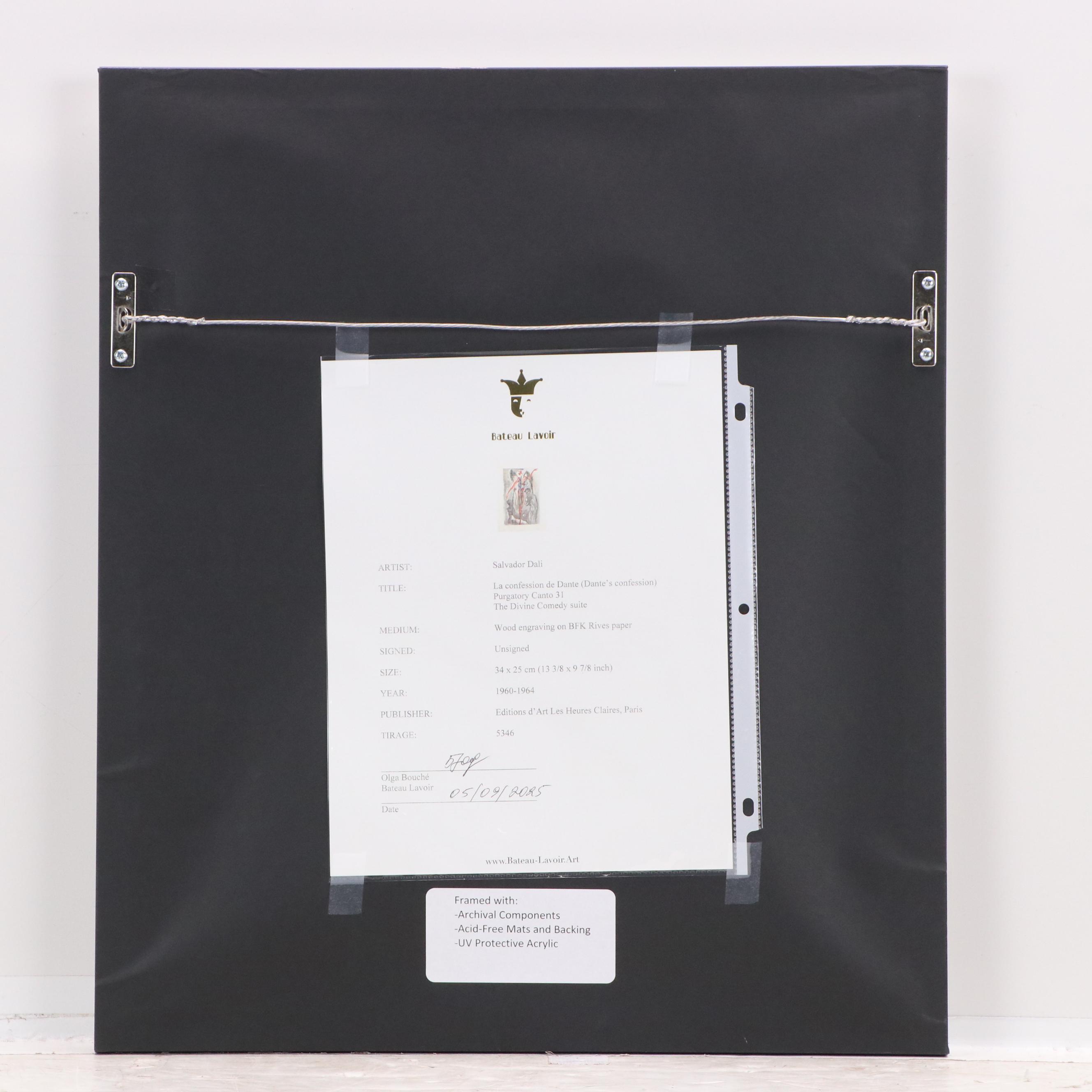 Salvador Dalí Wood Engraving "La Confession de Dante," 1960–1964