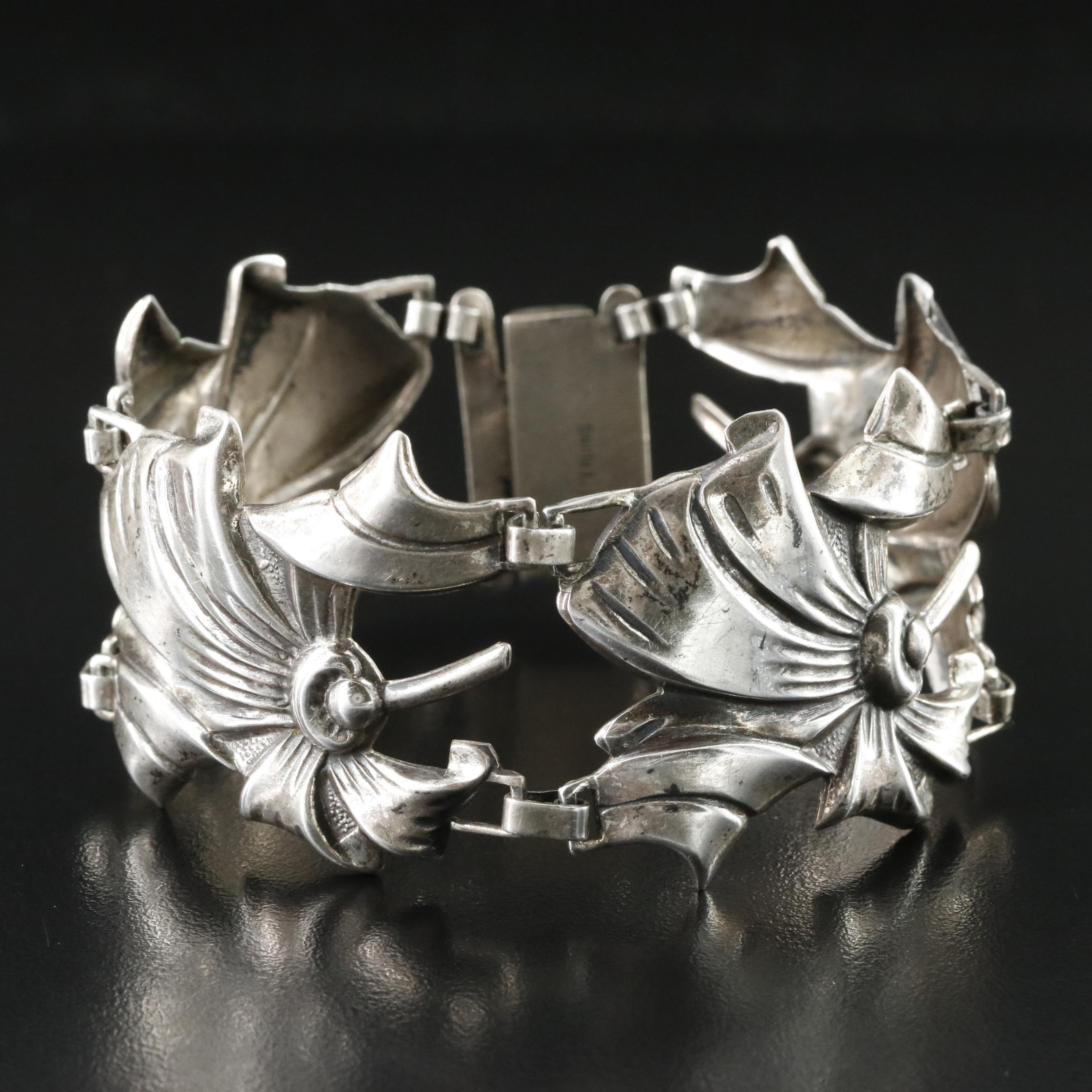 Vintage Sterling Floral Panel Bracelet