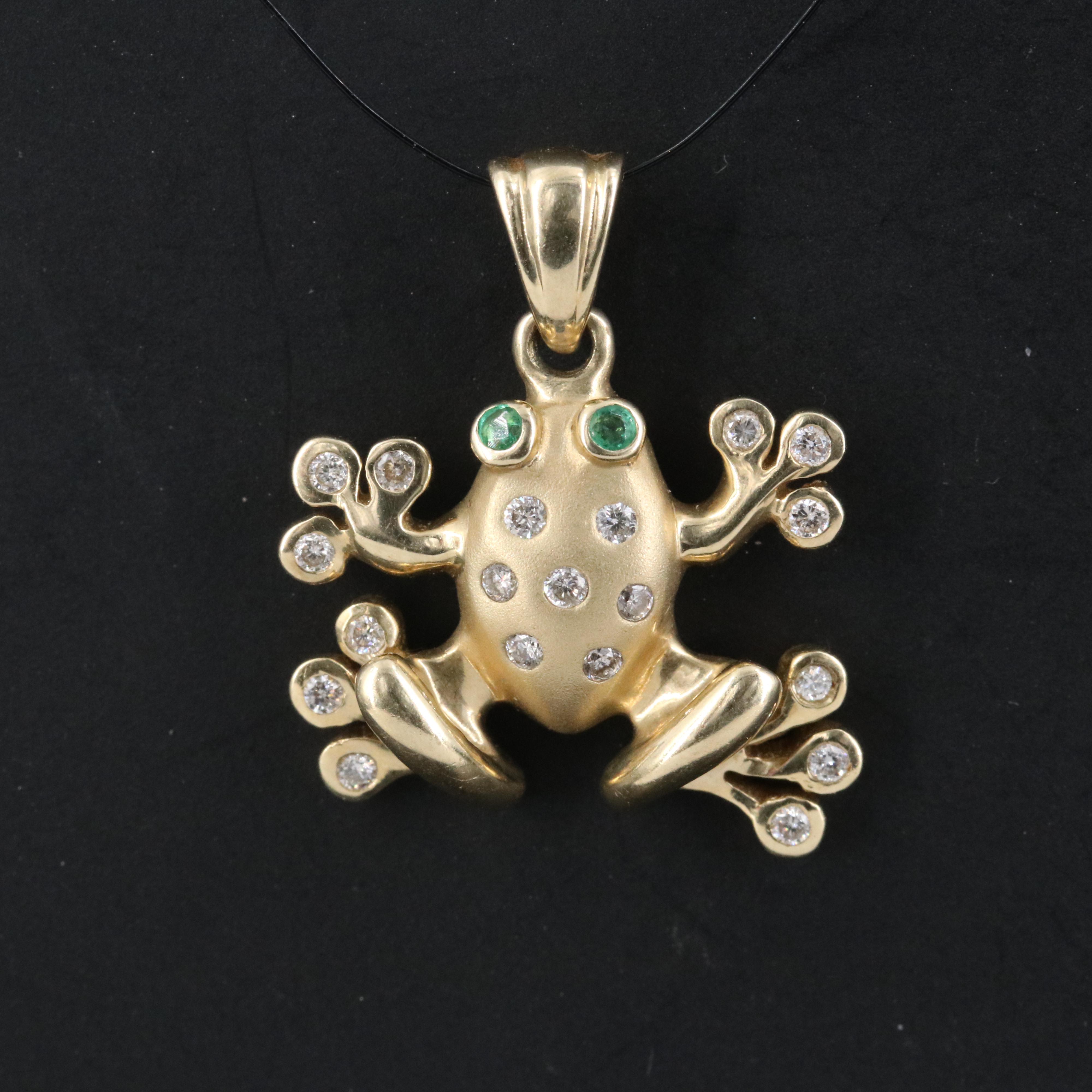14K 0.20 CTW Diamond and Emerald Frog Pendant