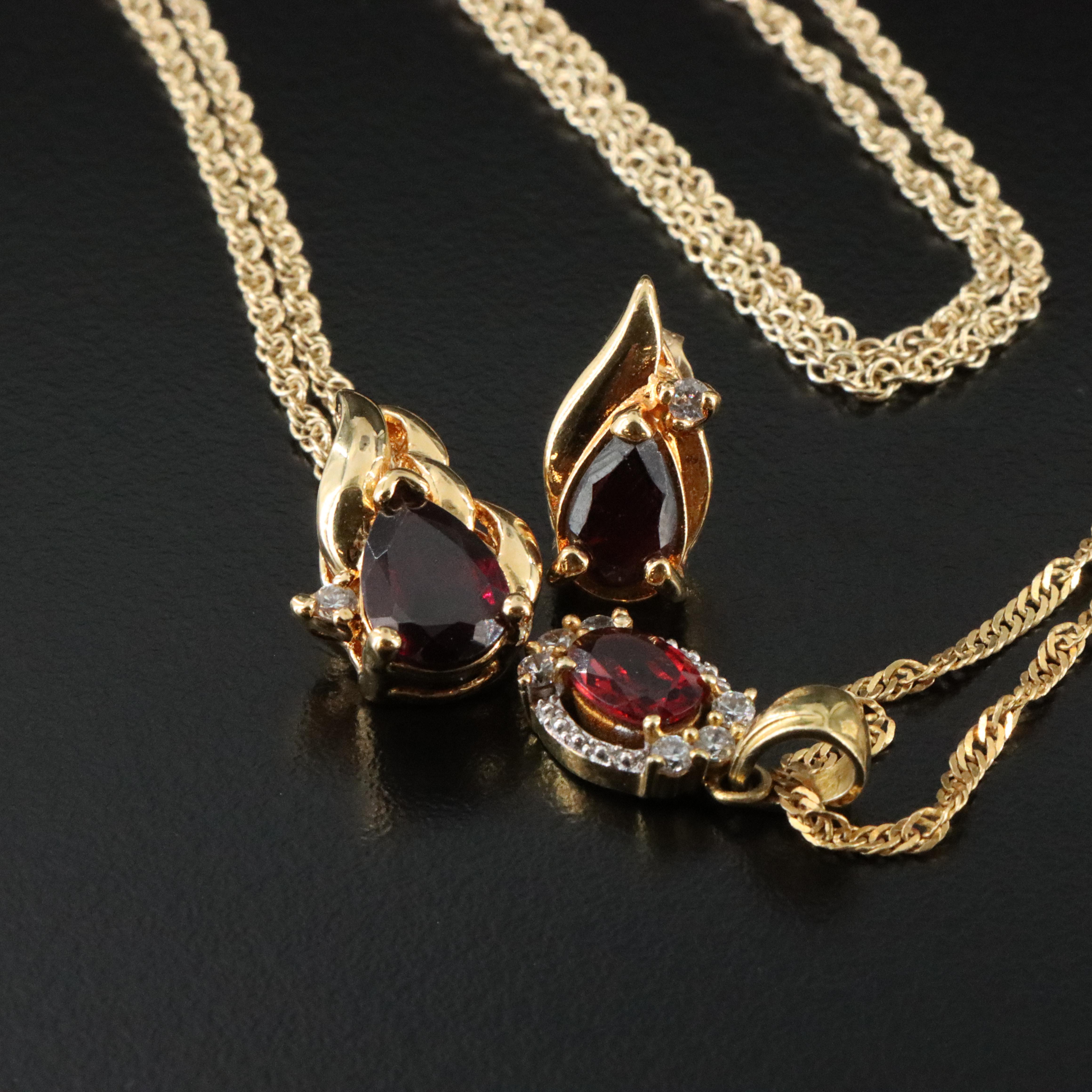 Garnet and CZ Earrings and Pendant Necklaces