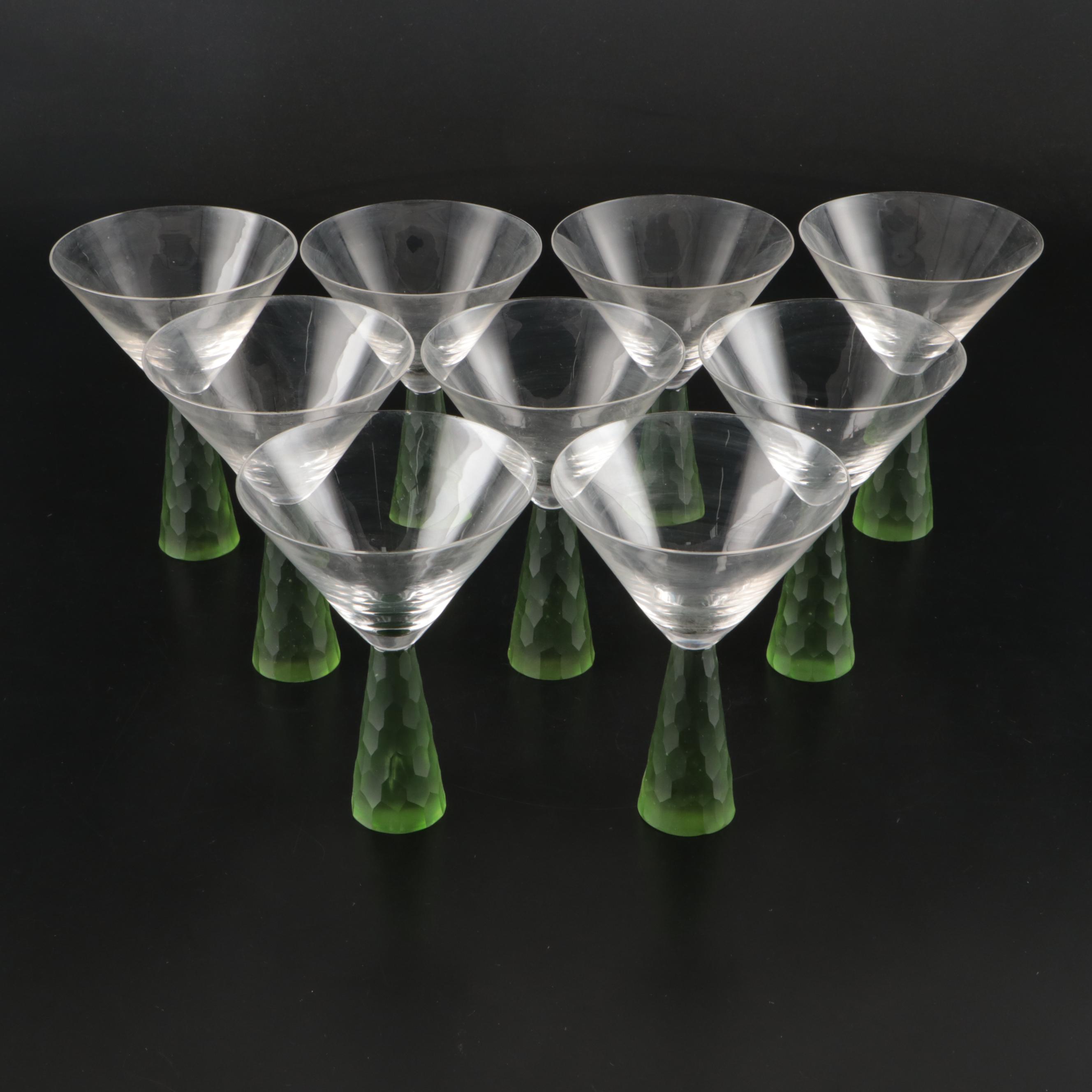 Artland Prescott Green Frosted Stem Martini Glasses