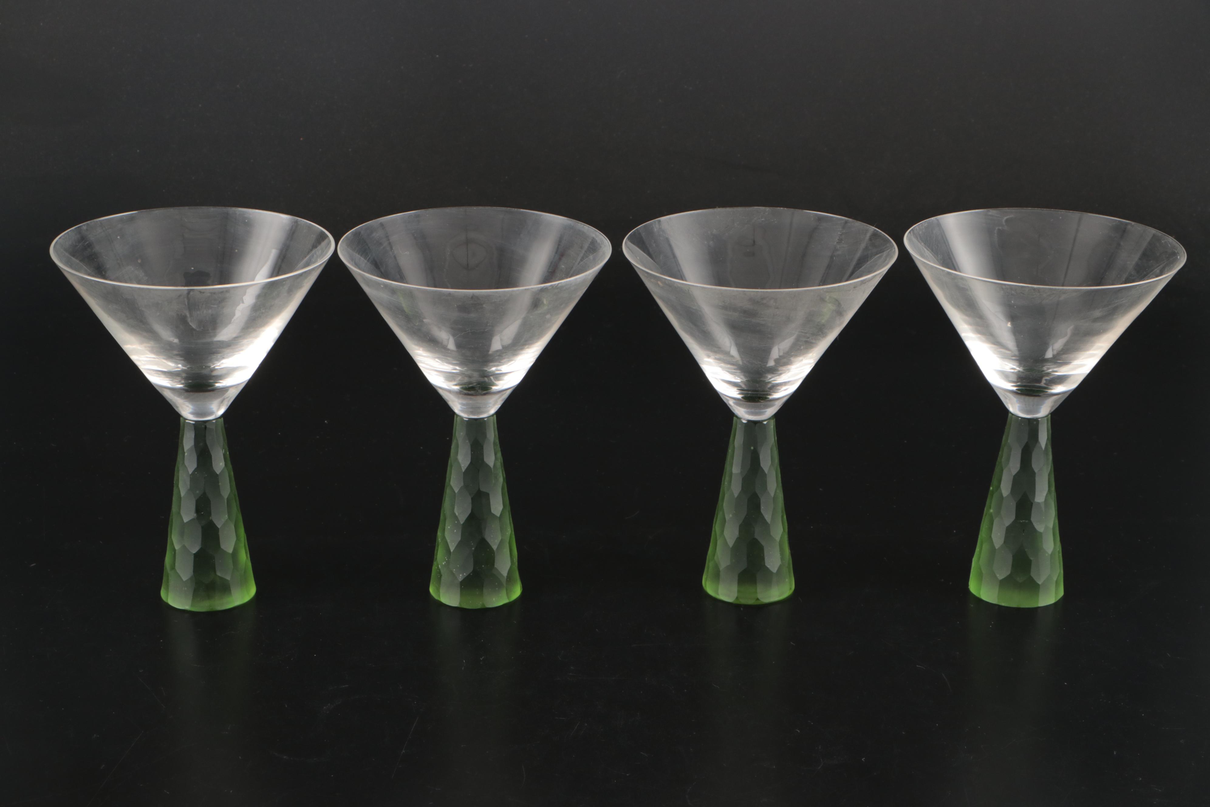 Artland Prescott Green Frosted Stem Martini Glasses