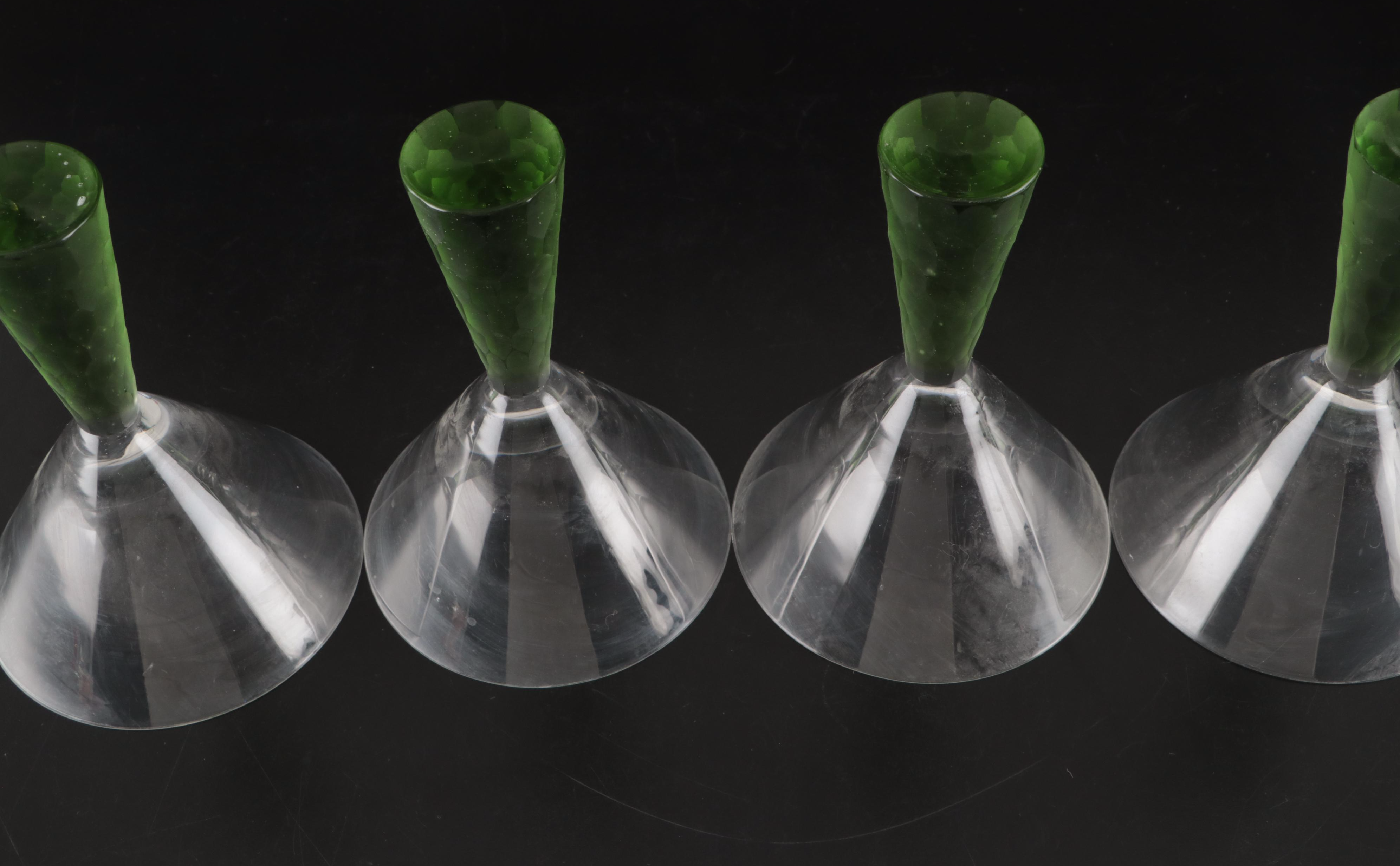 Artland Prescott Green Frosted Stem Martini Glasses