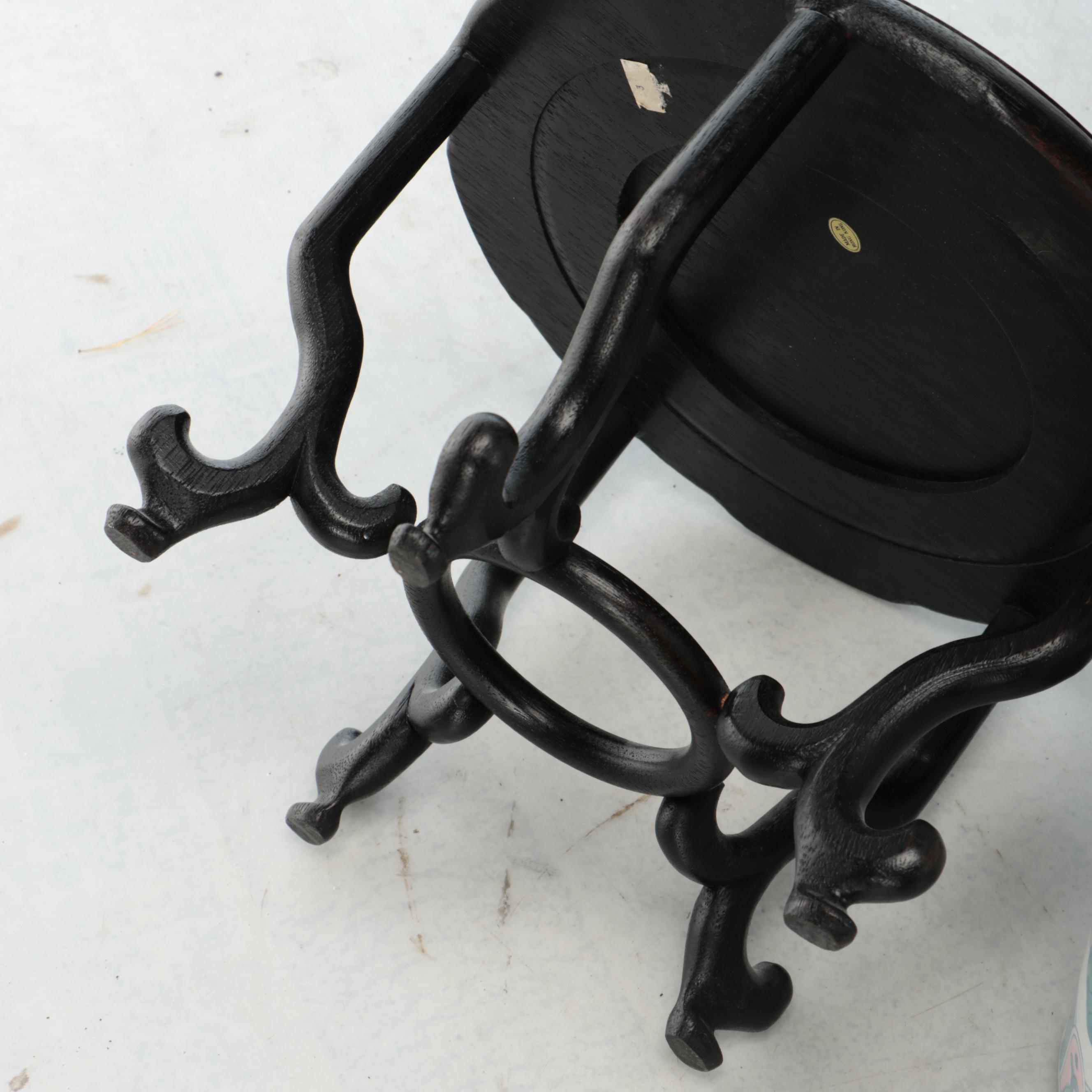 Chinese Porcelain Umbrella Stand with Fishbowl Planter on Wooden Stand