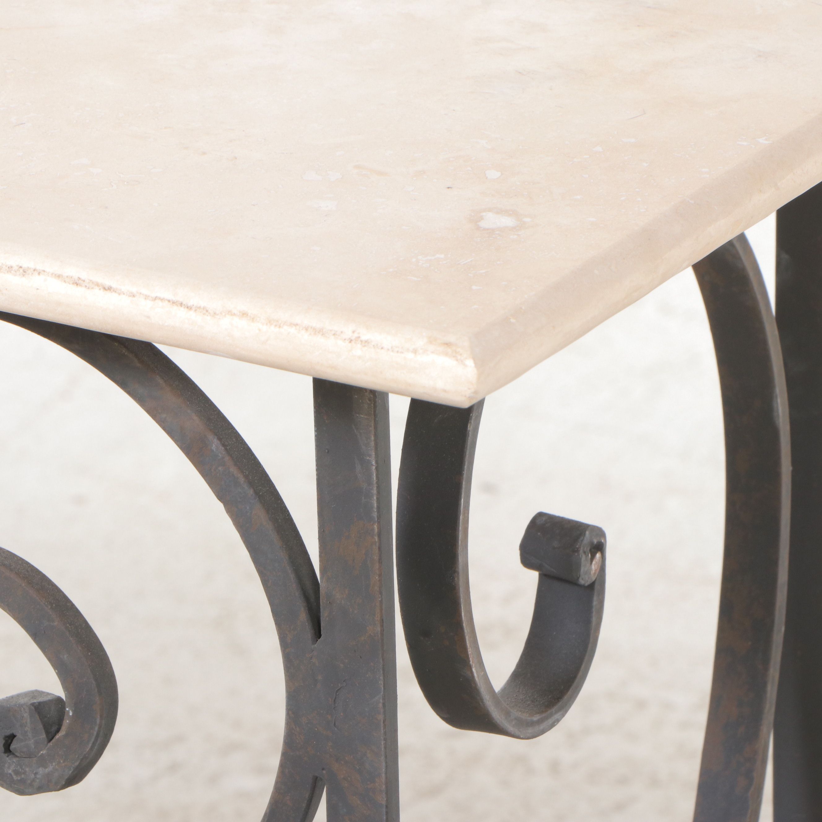 Art Nouveau Style Scrolled Metal Stone Top Console Table